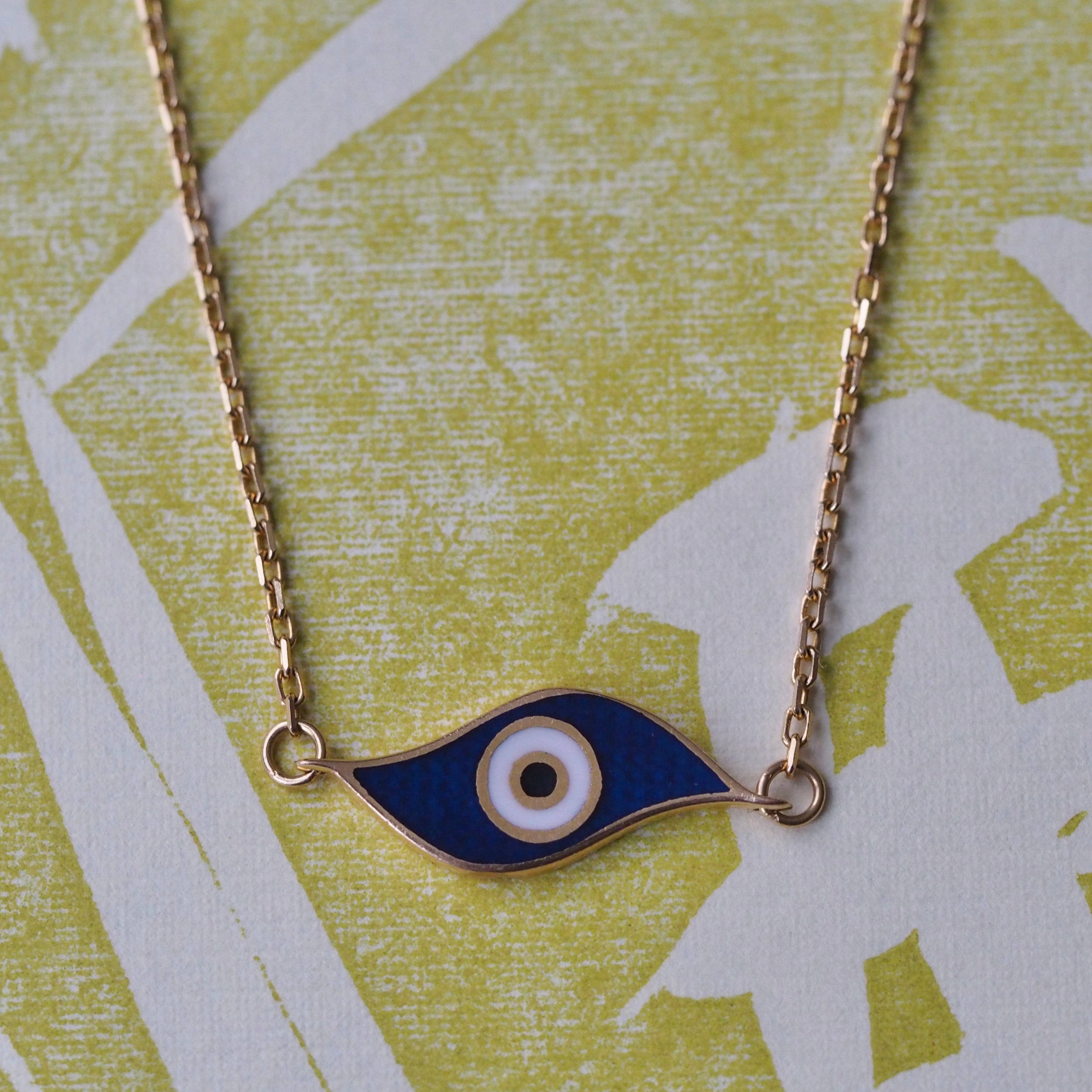 Vintage 21k Gold & Enamel Evil Eye Necklace