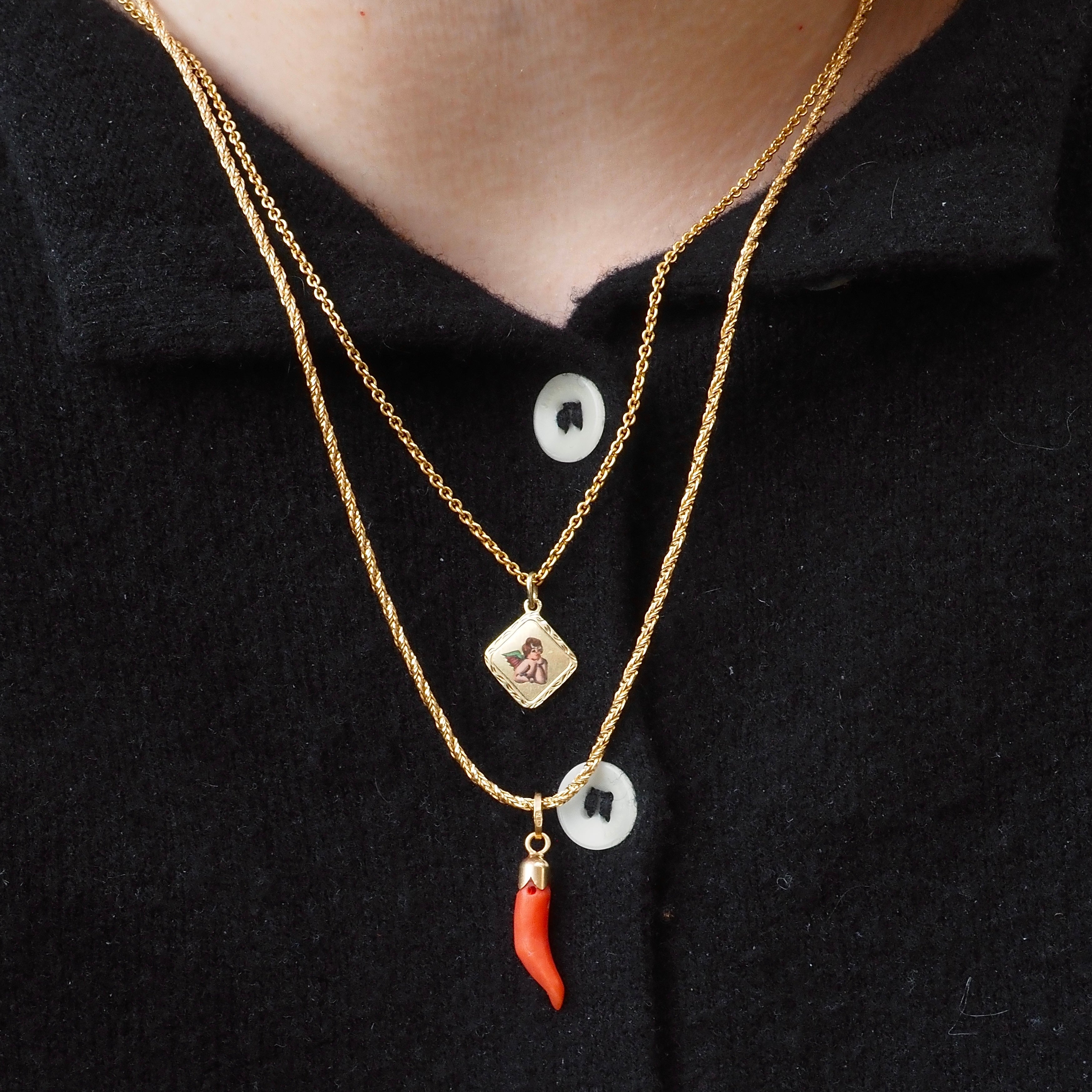 Antique Victorian 18k Gold Coral Cornicello Good Luck Charm