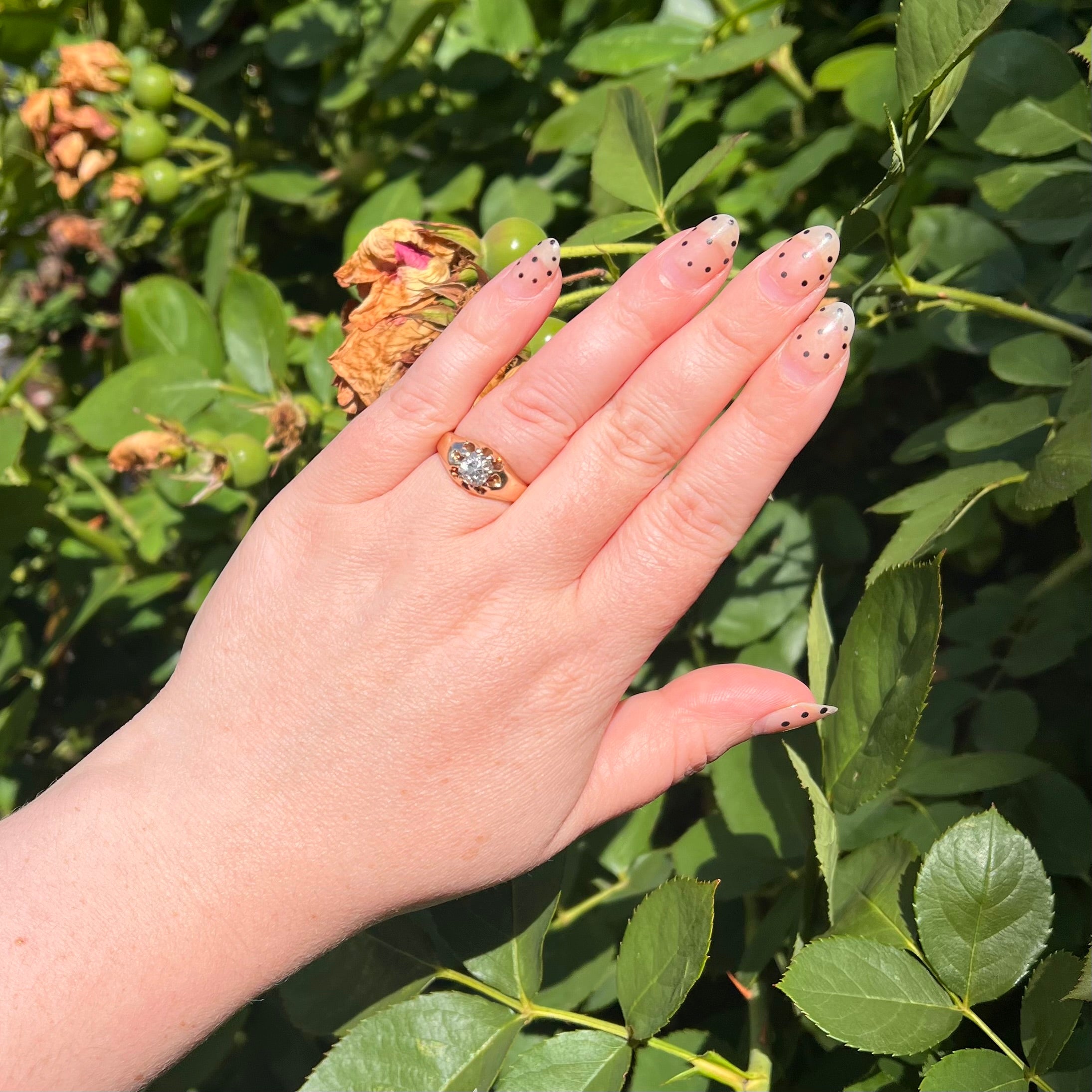 Antique Old Mine Cut Diamond Belcher Set 14k Gold Engagement Ring