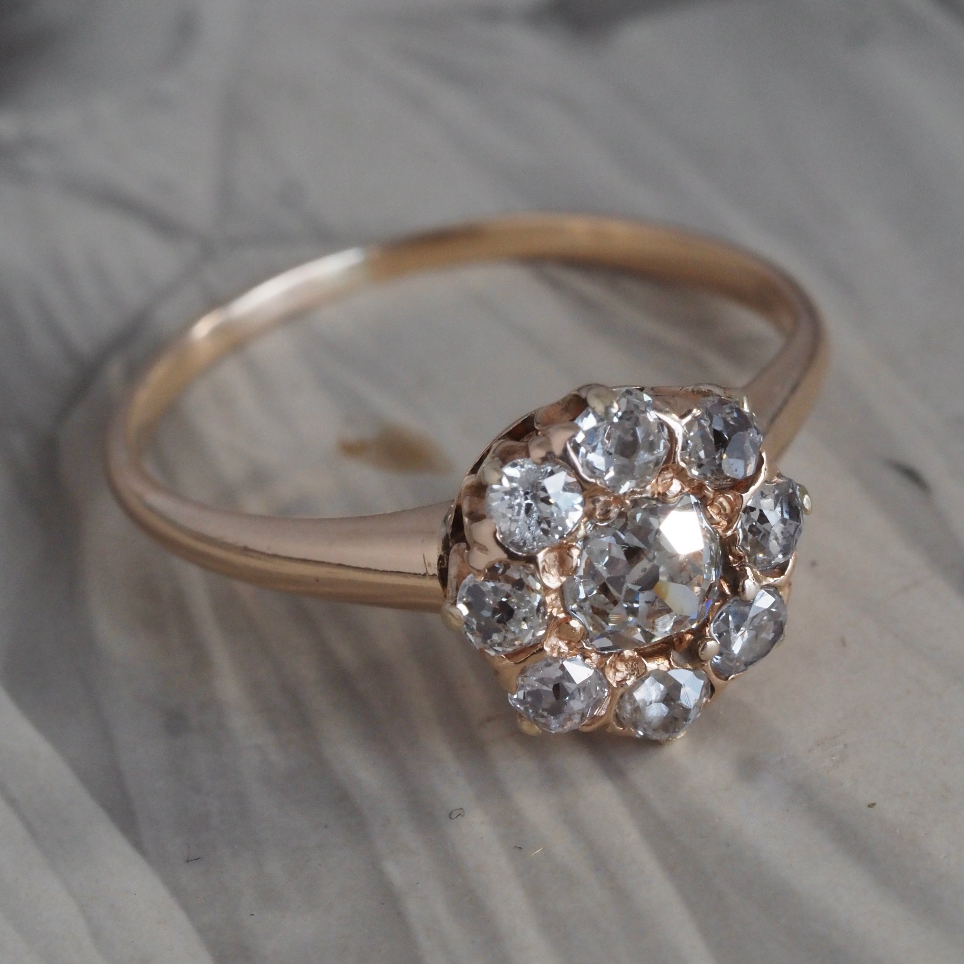 Antique Victorian Old Mine Cut Diamond 14k Gold Cluster Engagement Ring