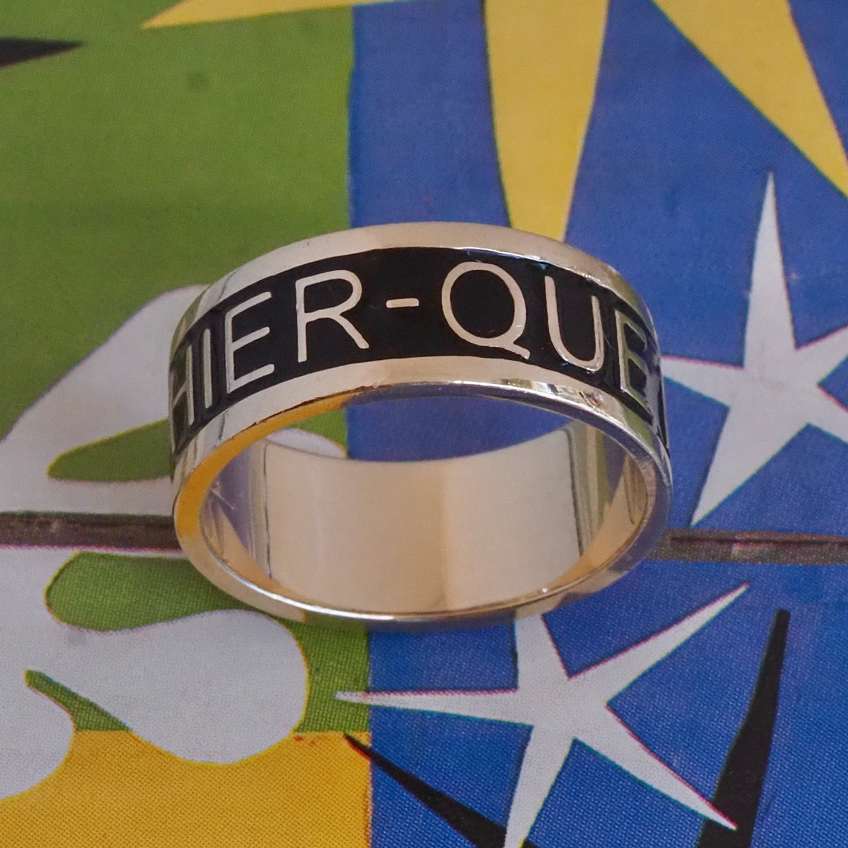 Qu'Heir Que Demain "More Than Yesterday, Less Than Tomorrow" 14k Gold Black Enamel Wide Band