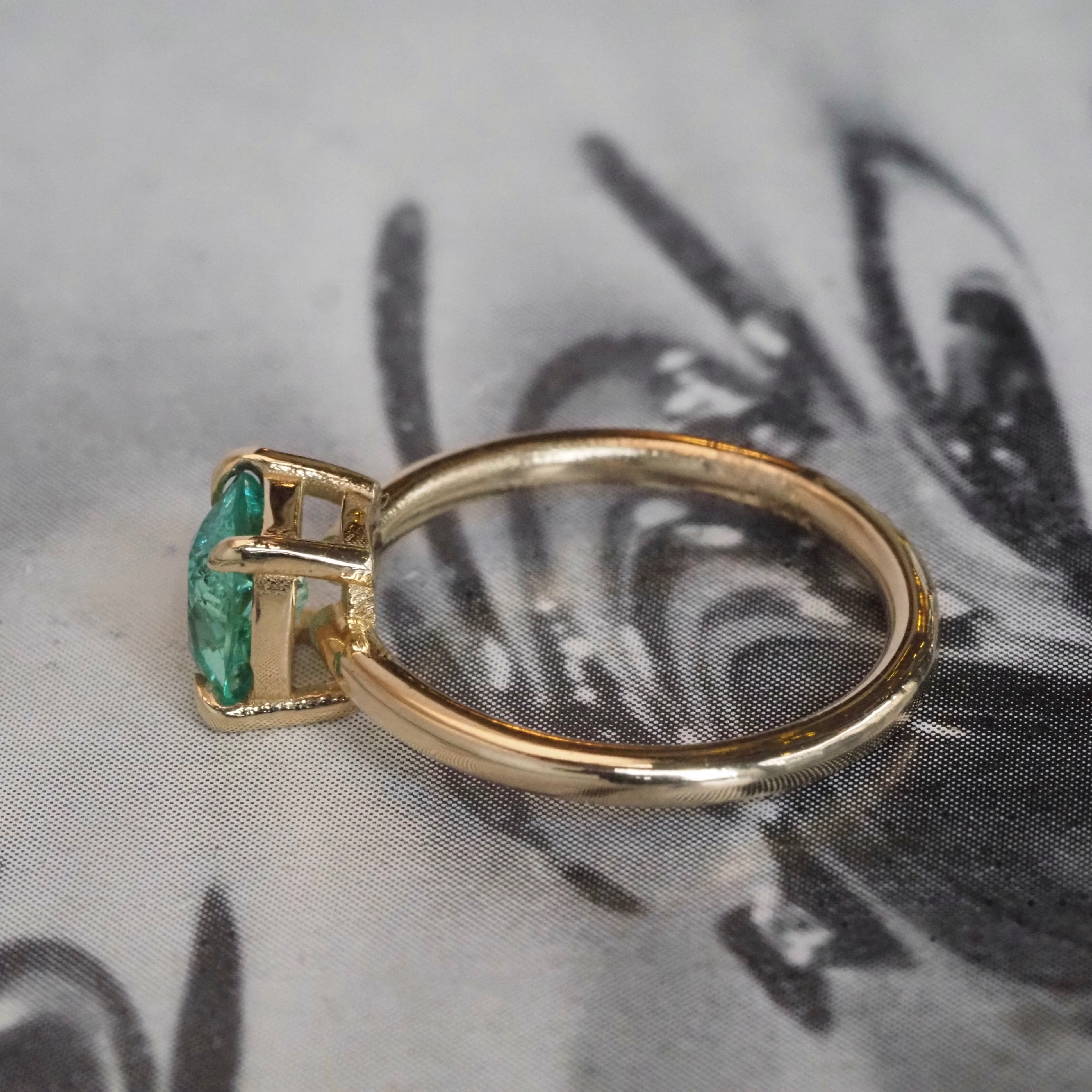Minty Square Cushion Cut Emerald 14k Gold Solitaire Ring