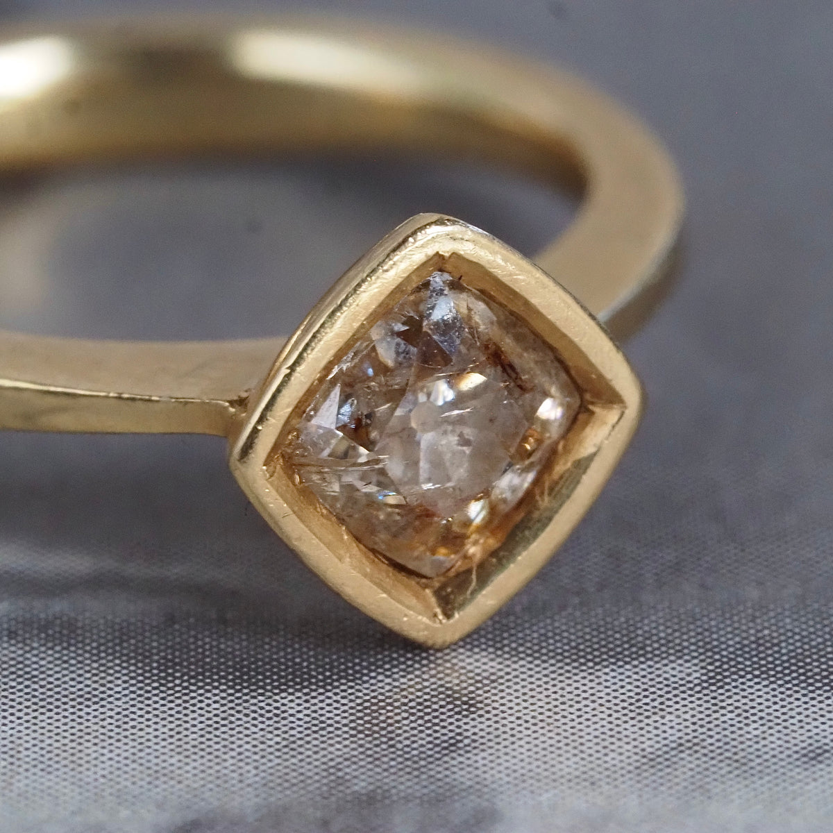 Light Brown Peruzzi Cut Diamond 18k Gold Engagement Ring