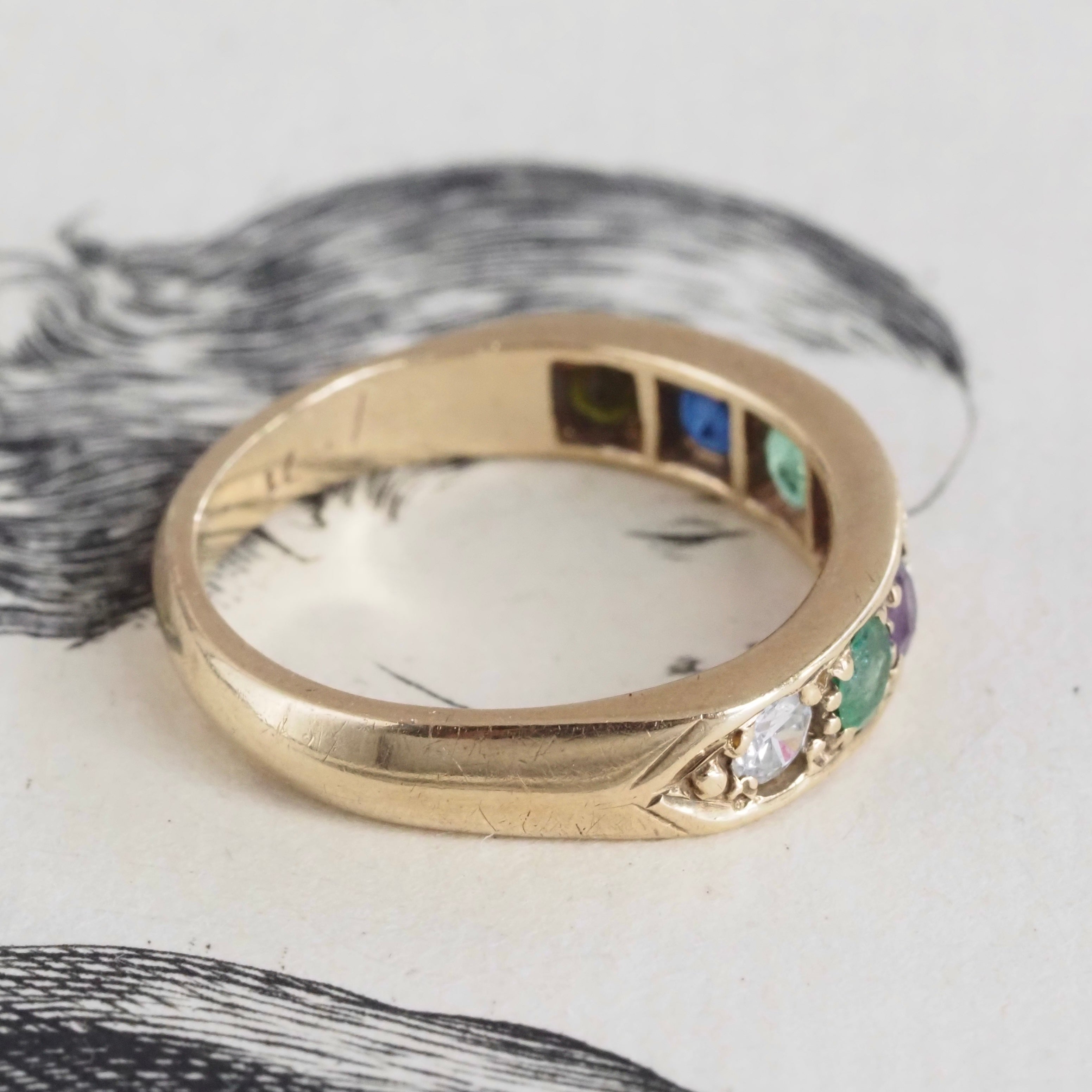 Antique c. 1938 English “Dearest” Acrostic 10k Gold Ring