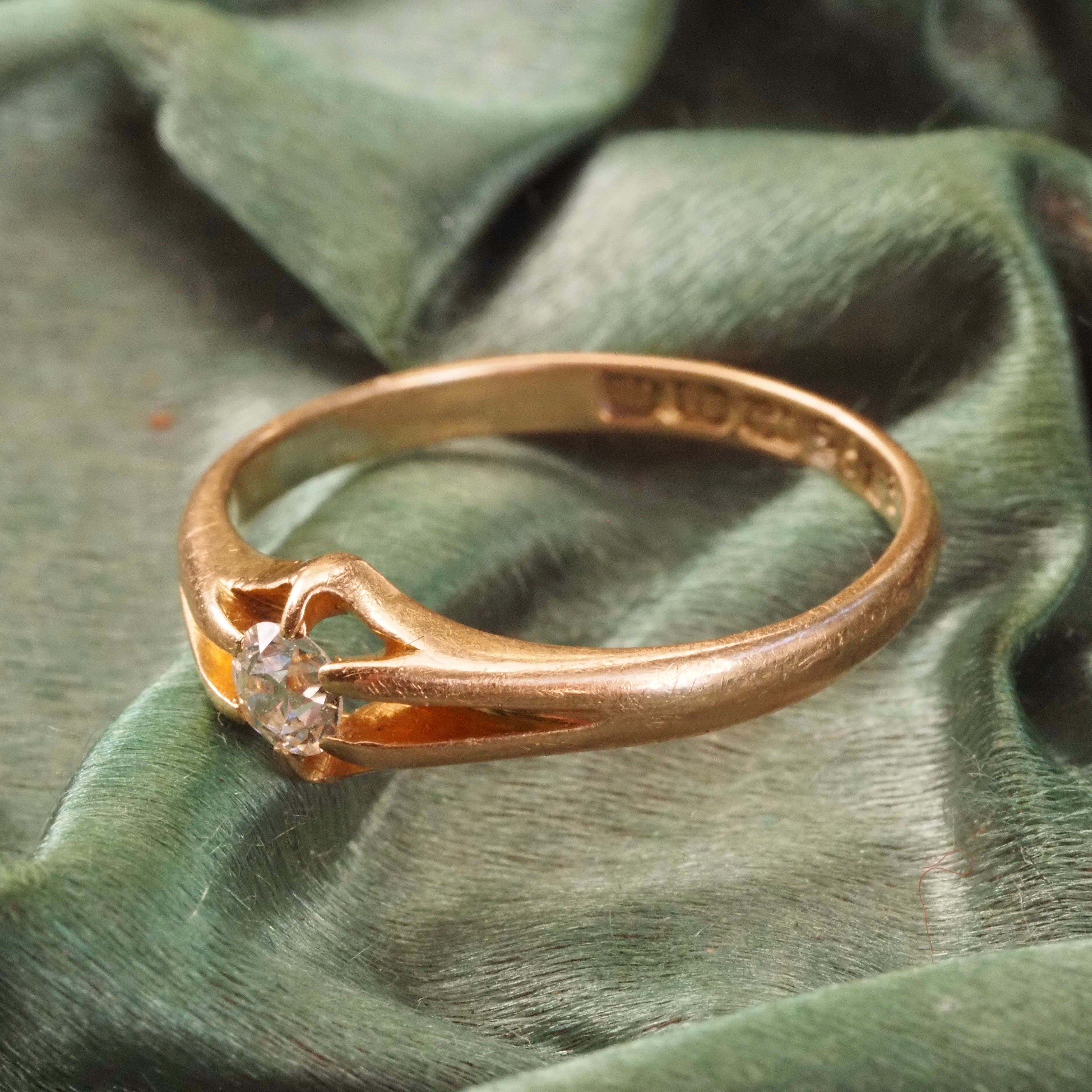 Antique Art Nouveau English Old European Cut Diamond Belcher Set 18k Gold Engagement Ring