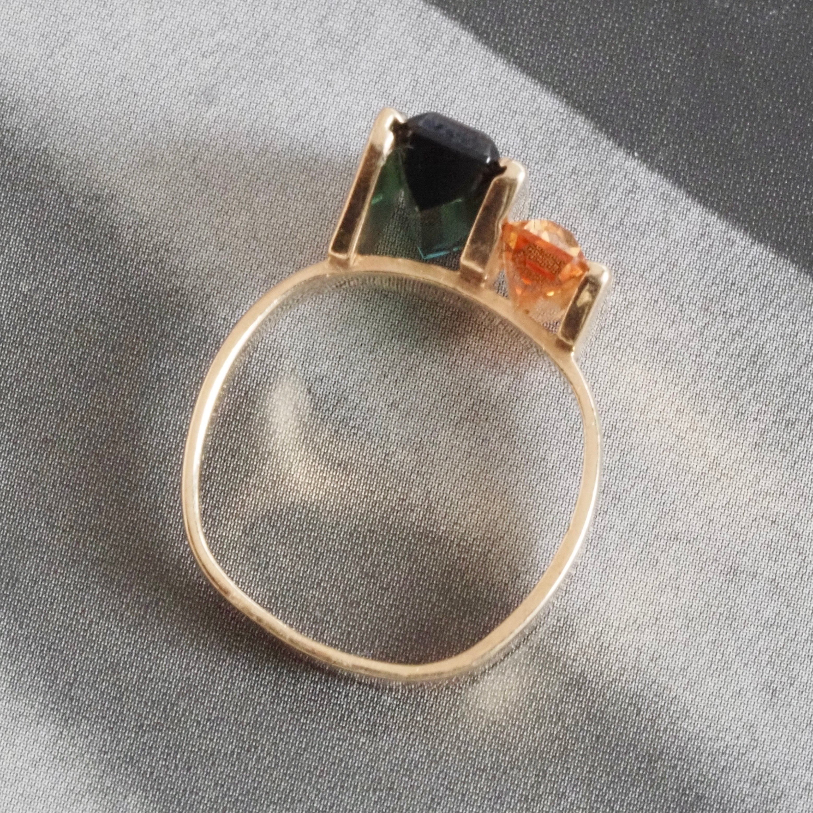 Modernist Tourmaline and Imperial Topaz 14k Gold Ring