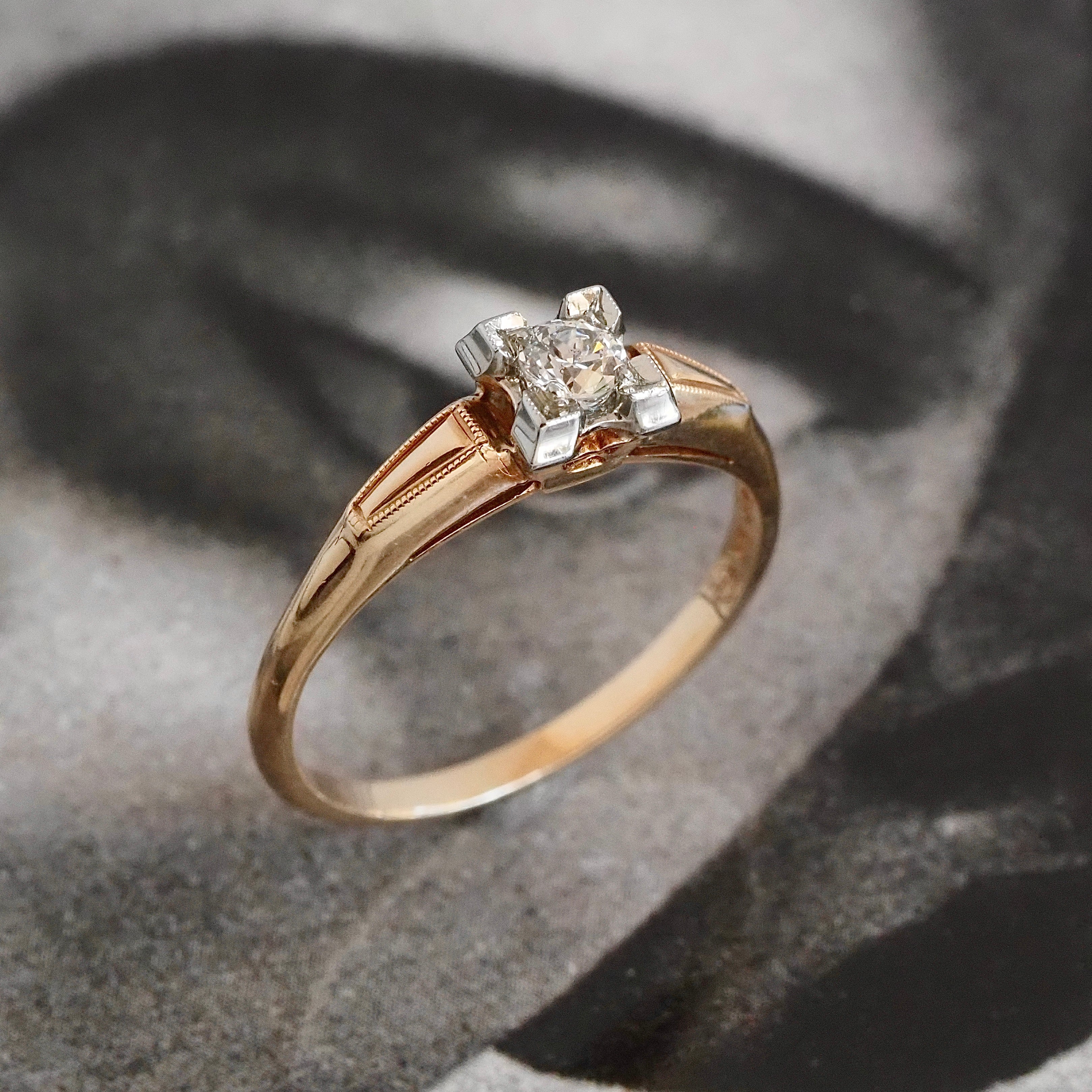 Mid-Century Old European Cut Diamond 14k Gold Engagement Ring