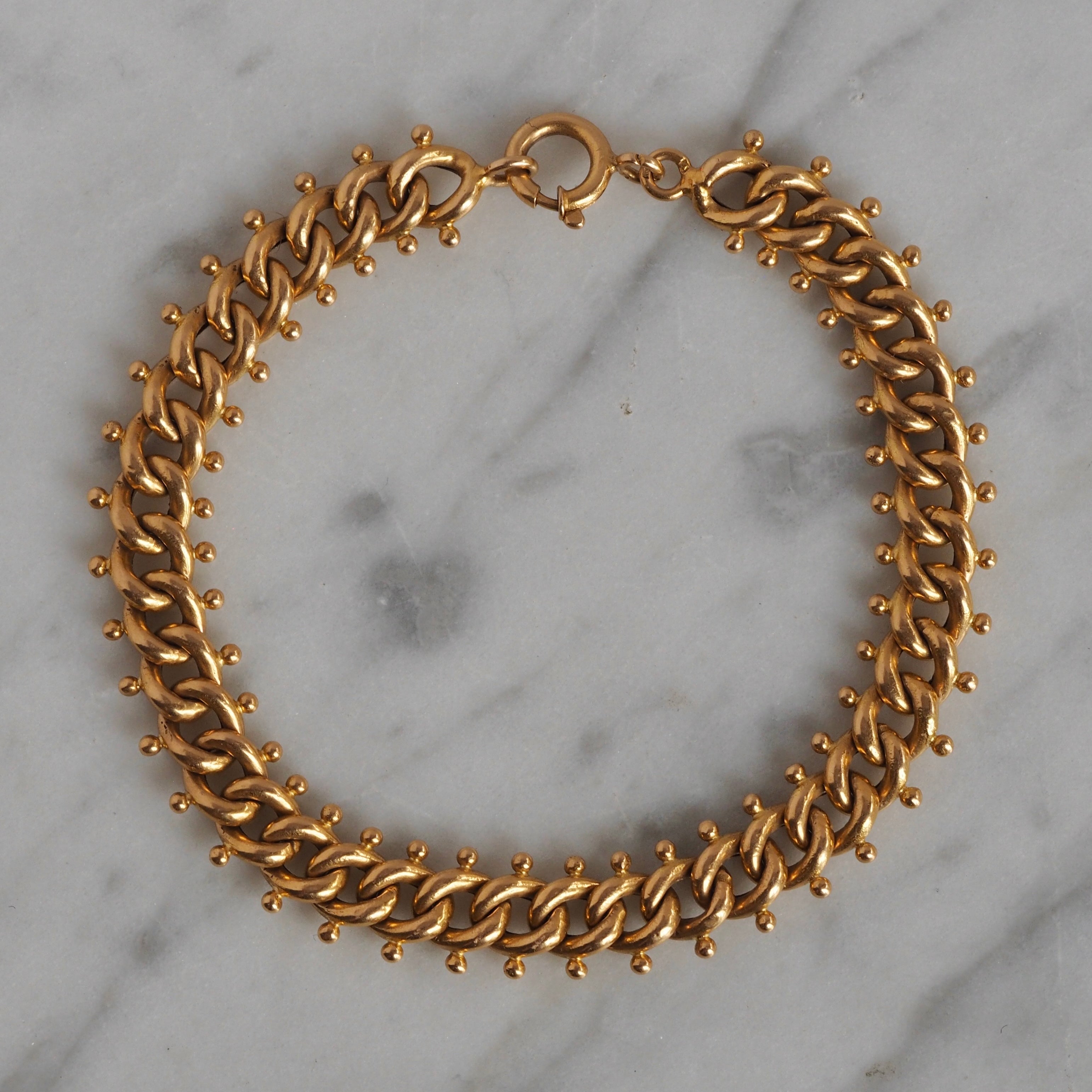 Vintage Portuguese 19k Gold Quilópode Beaded Curb Chain Bracelet