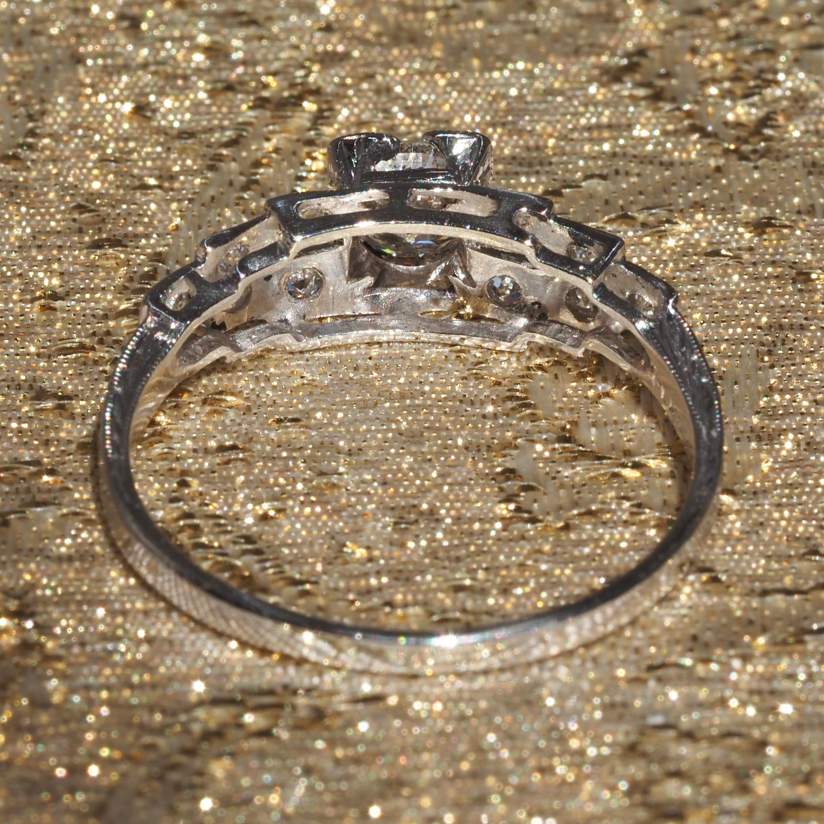 Art Deco Platinum Step Old European Cut Diamond Engagement Ring