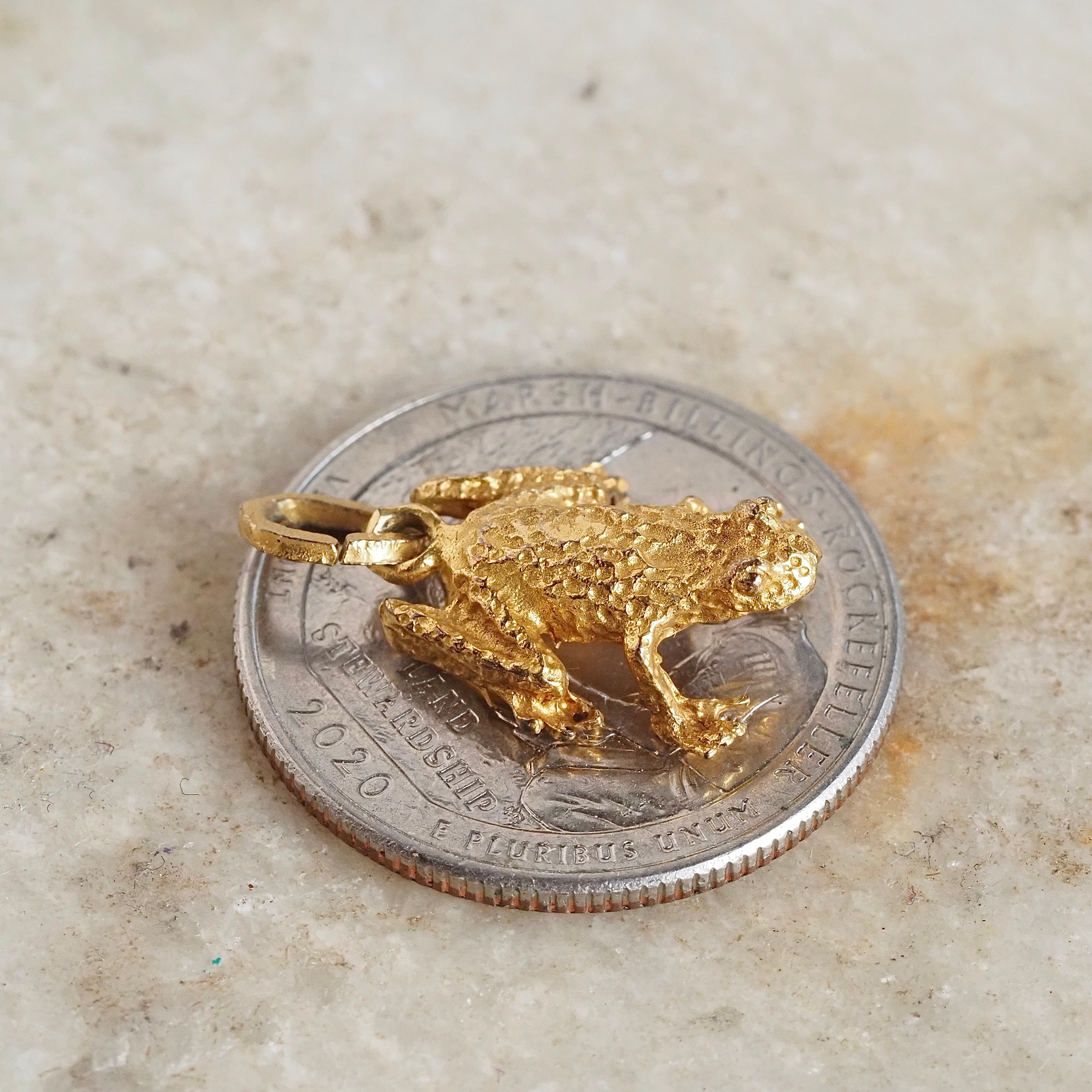14k Gold Bloomed Frog Charm