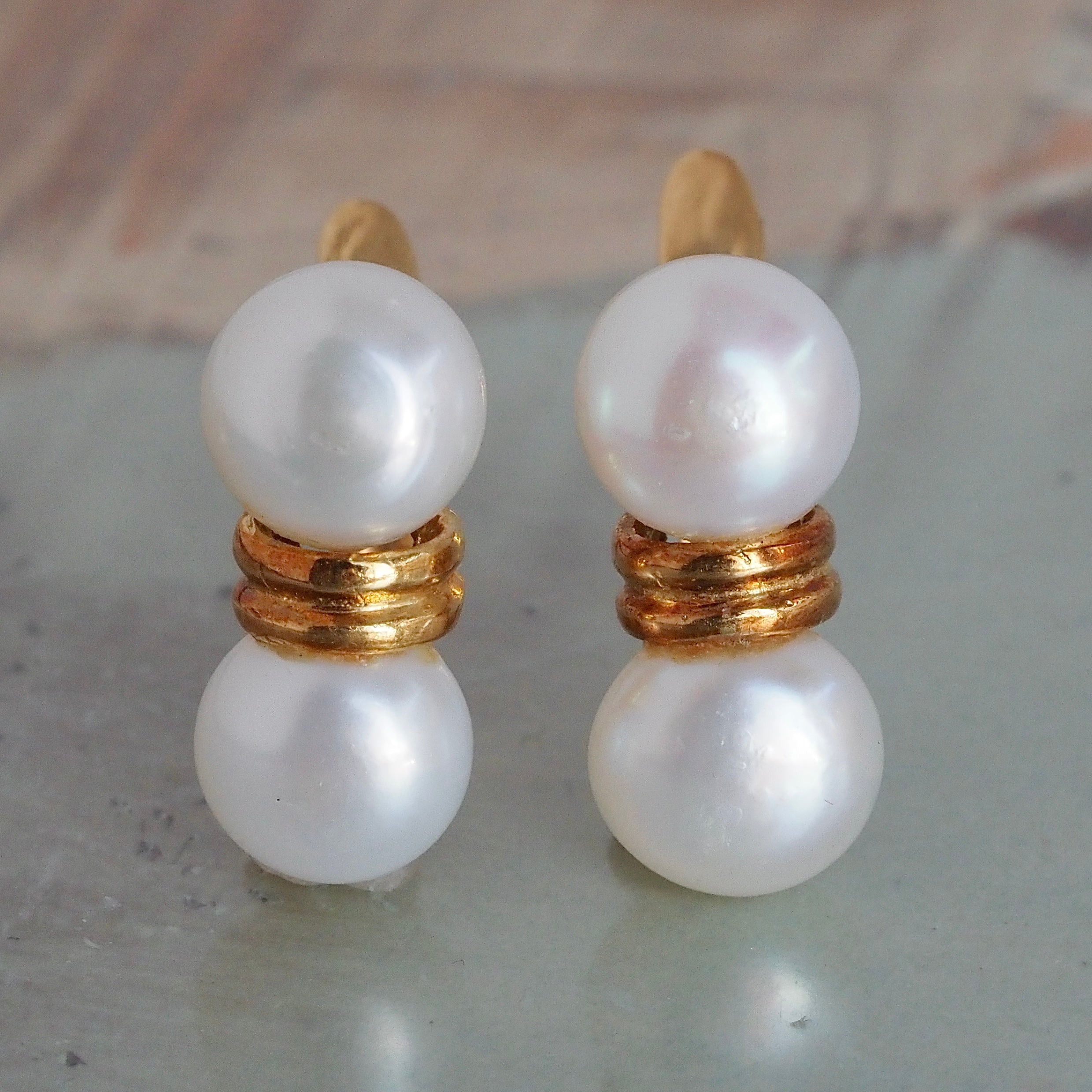 Vintage Spanish Double Pearl 18k Gold Earrings