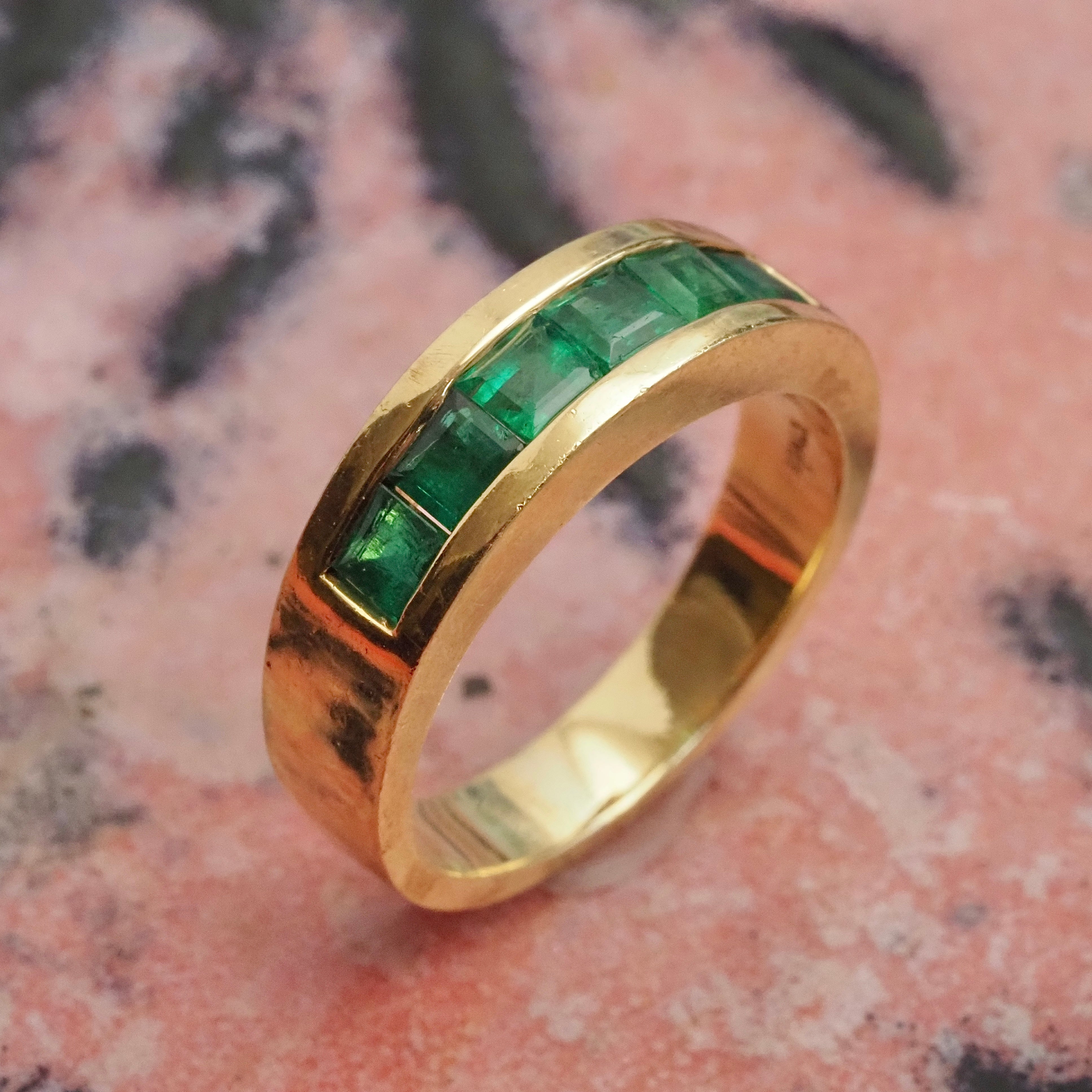 Vintage Italian 18k Gold Emerald Channel Set Band