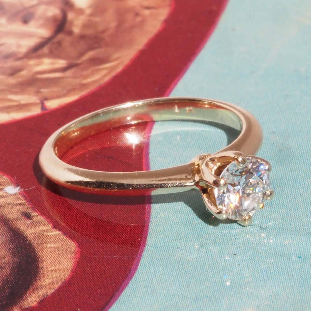 Vintage Round Brilliant Cut Diamond 14k Gold Knife Edge Solitaire Engagement Ring