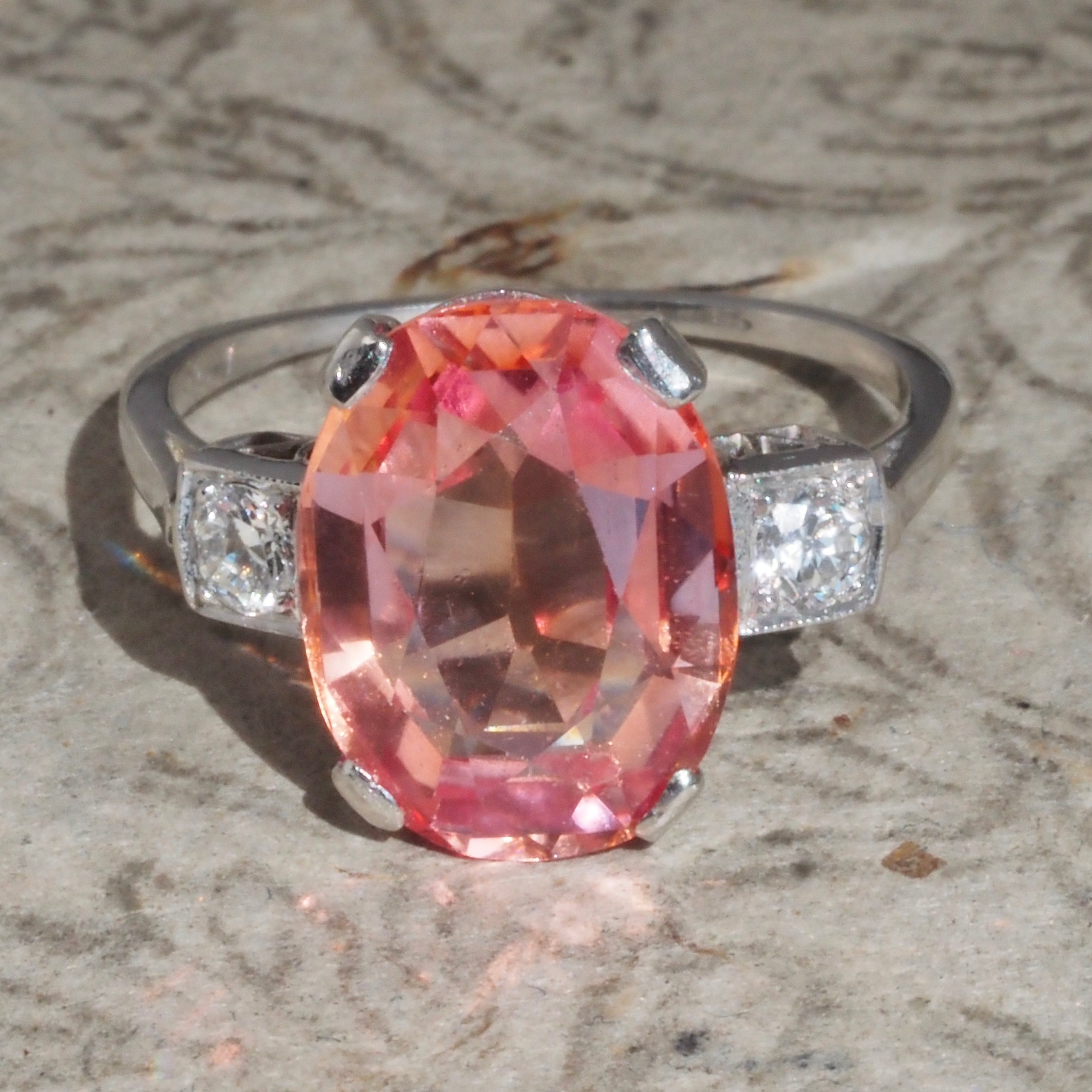 Art Deco Platinum Sapphire and Old European Cut Diamond Ring