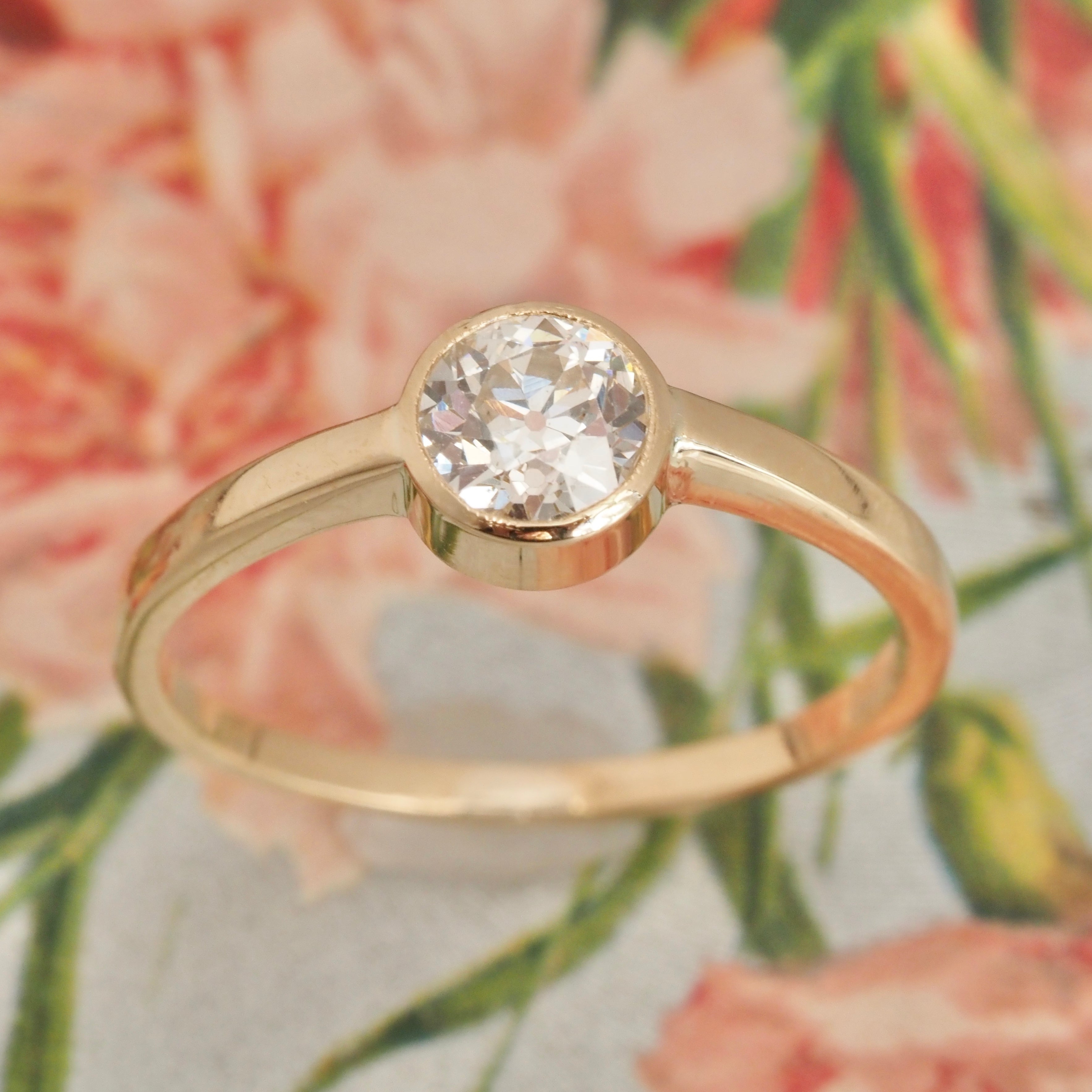 Vintage Bezel Set Old European Cut Diamond 14k Gold Solitaire Ring