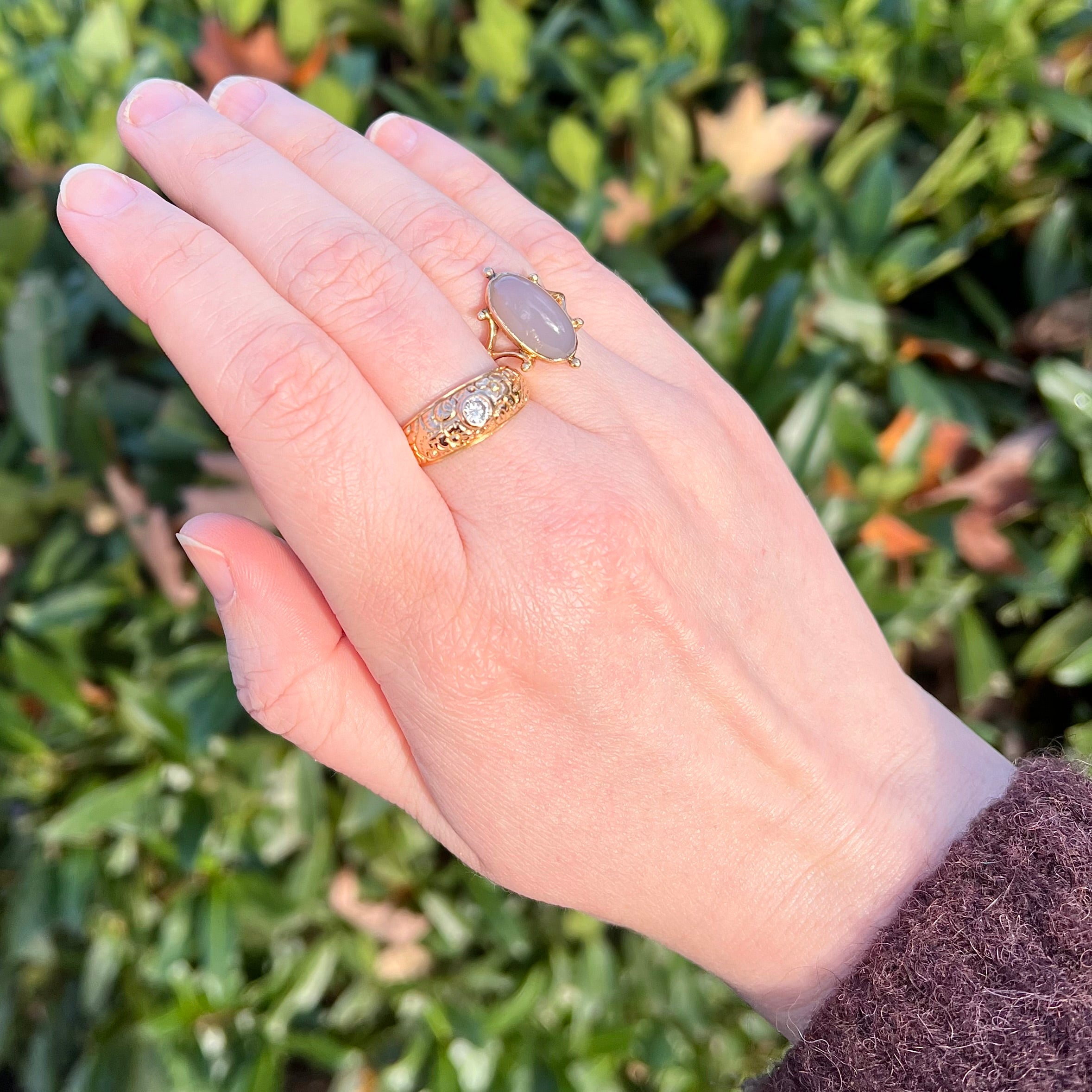 Vintage Portuguese Floral 19k Gold Diamond Ring