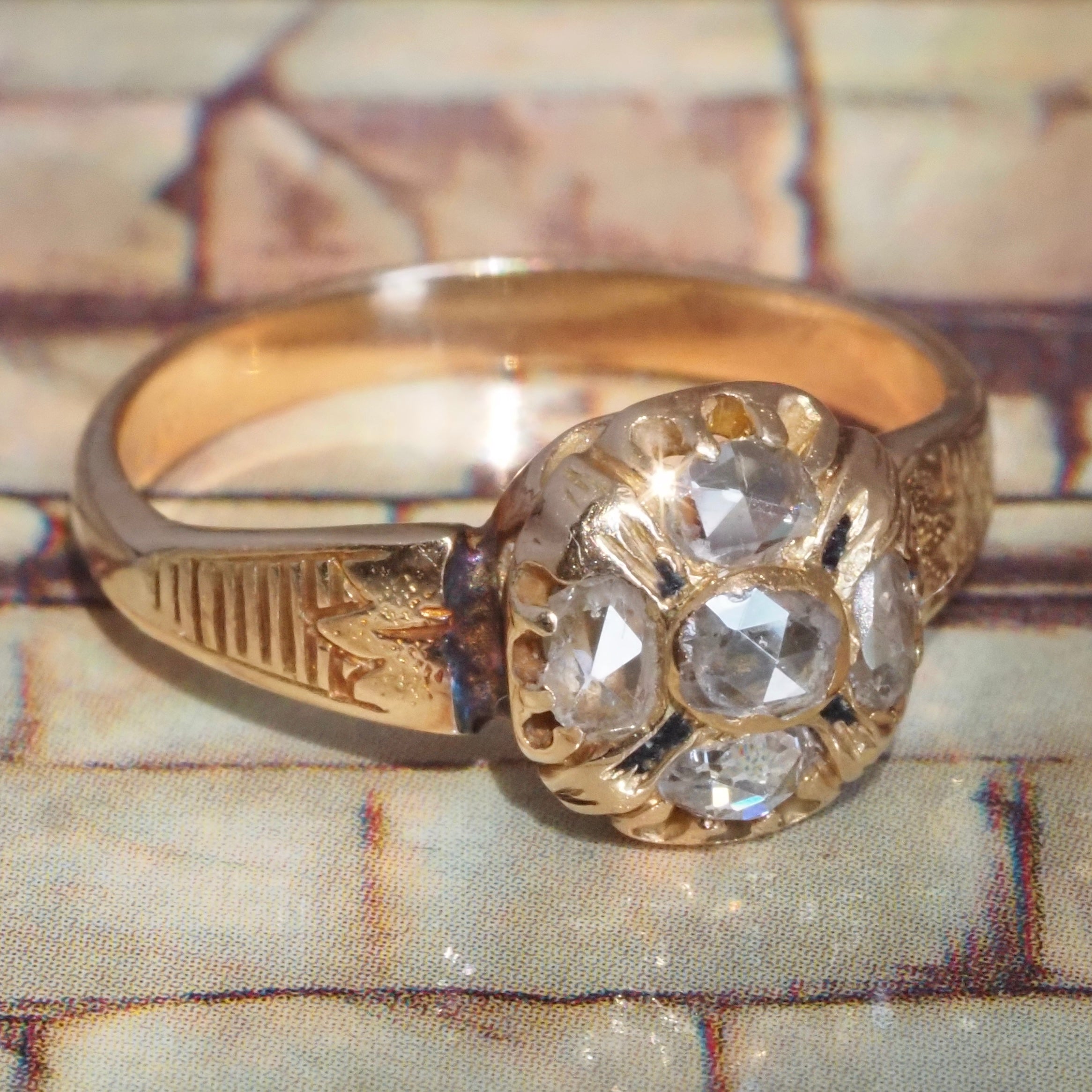 Antique Victorian Rose Cut Diamond Cluster 18k Gold Ring