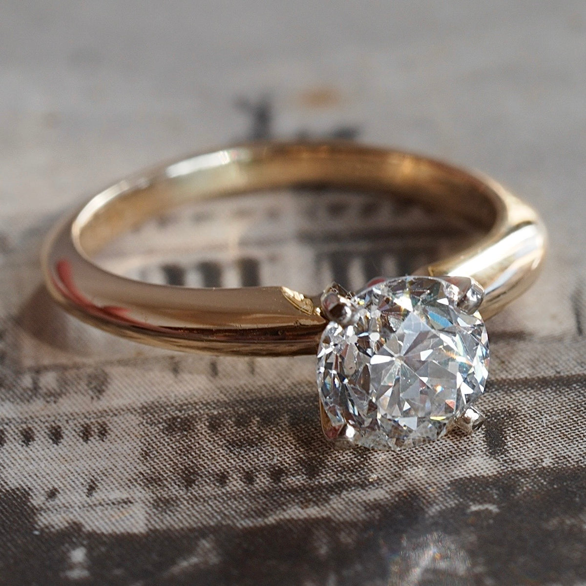Antique 1.19ct Old European Cut Diamond 14k Gold Solitaire Engagement Ring