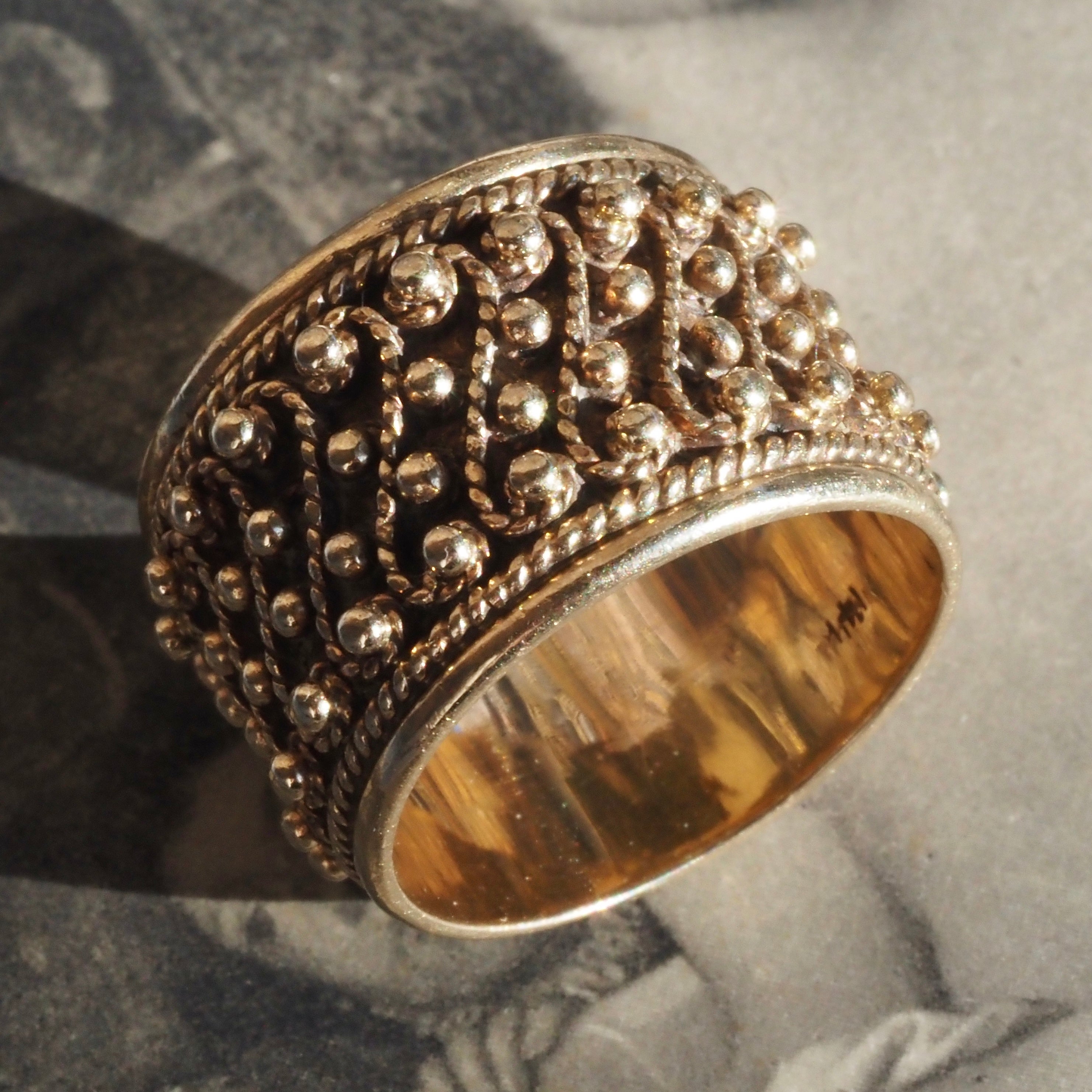 Vintage Ornate Wire Textured 14k Gold Wide Band