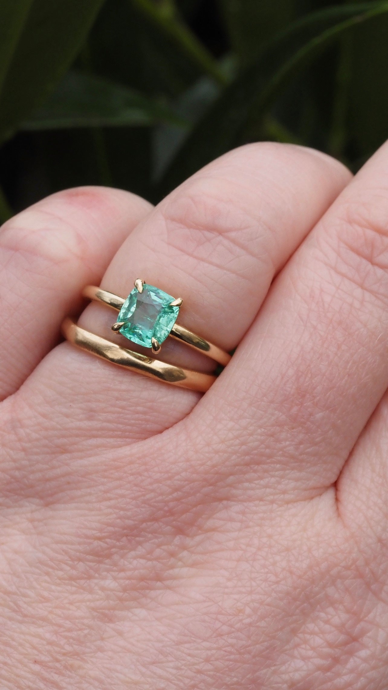 Minty Square Cushion Cut Emerald 14k Gold Solitaire Ring