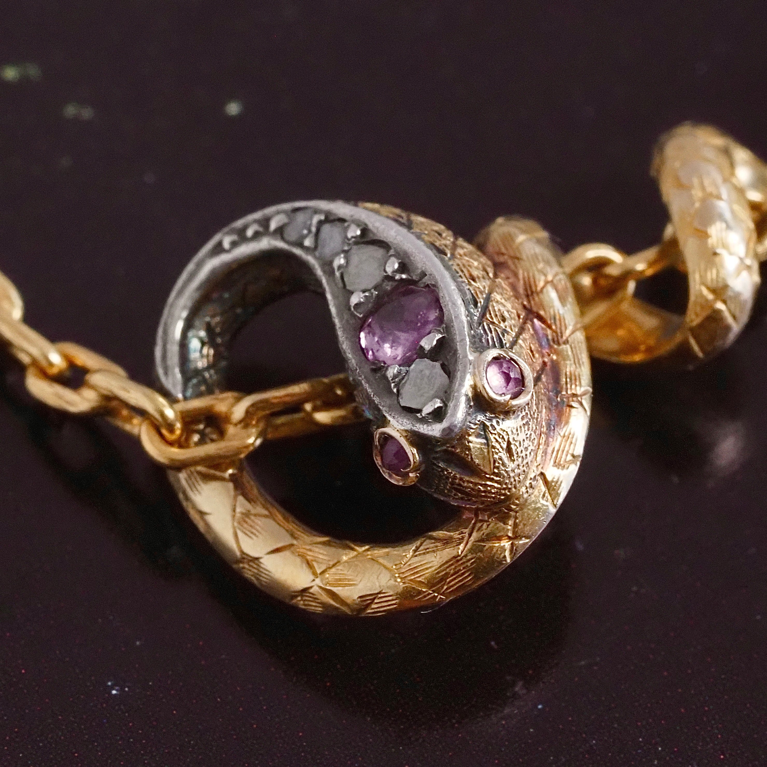 Antique Victorian Snake Natural Ruby Diamond 18k Gold Necklace