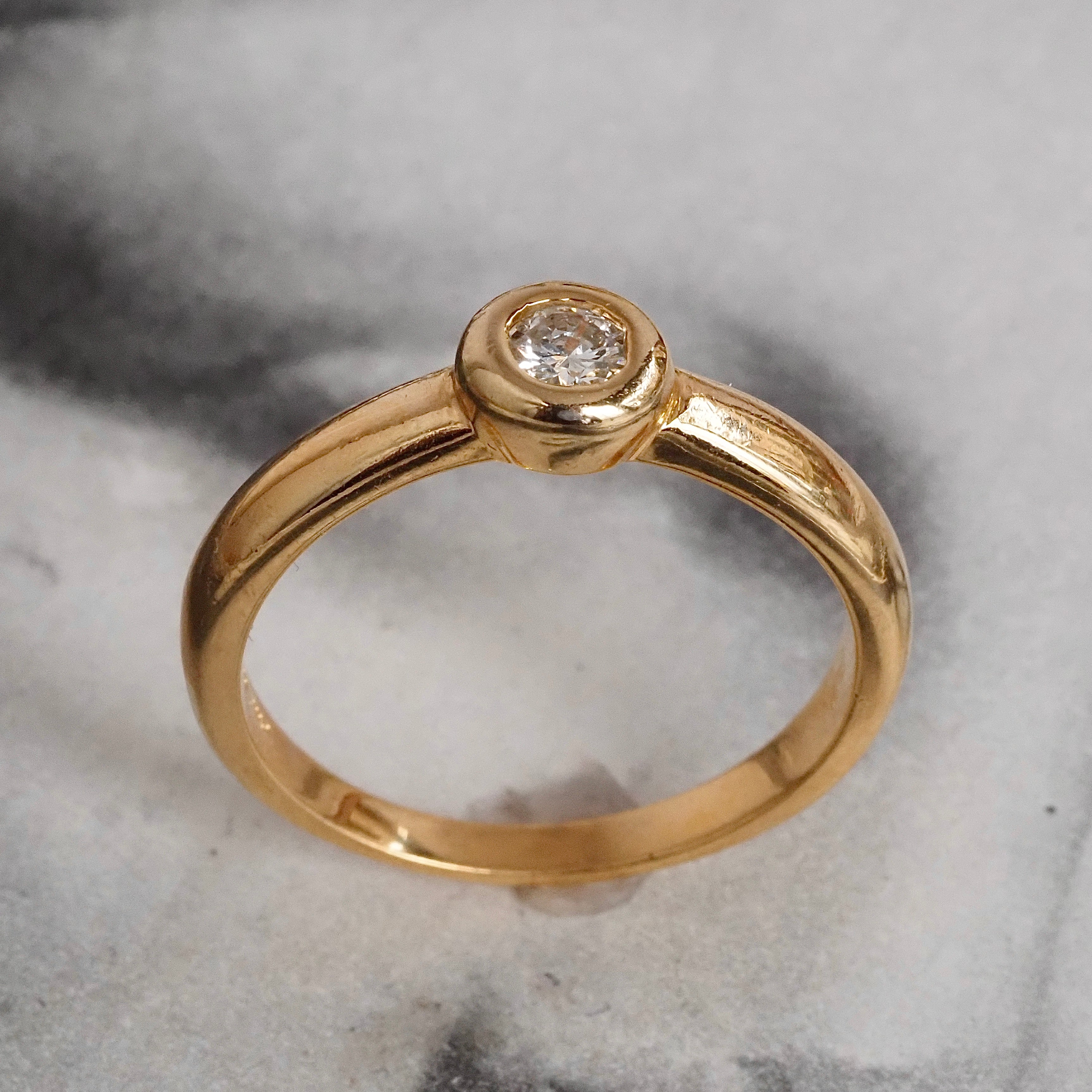 Vintage Round Brilliant Cut Diamond 14k Gold Bezel Set Solitaire Engagement Ring