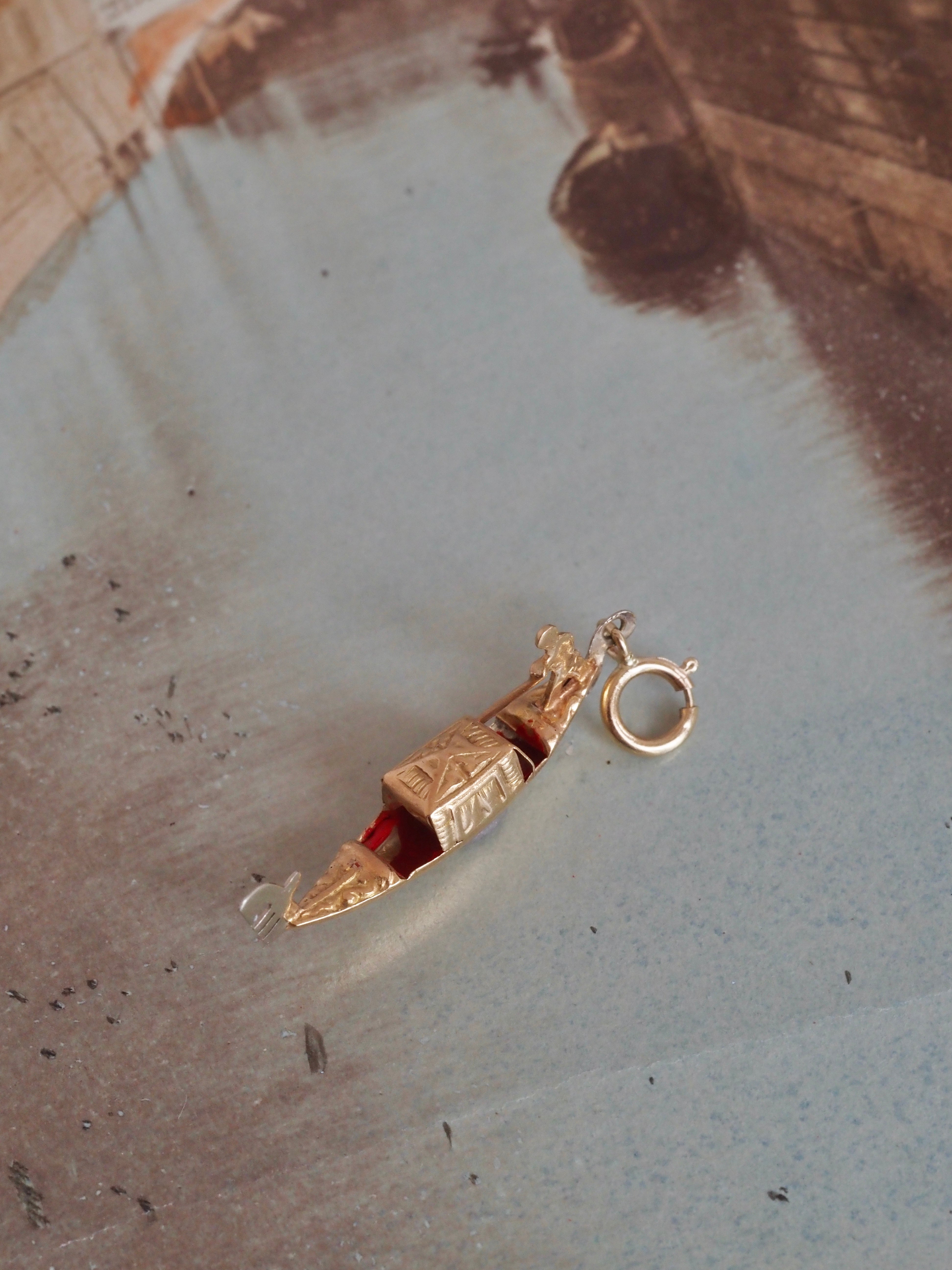 Vintage Italian 18k Gold & Enamel Gondola Charm