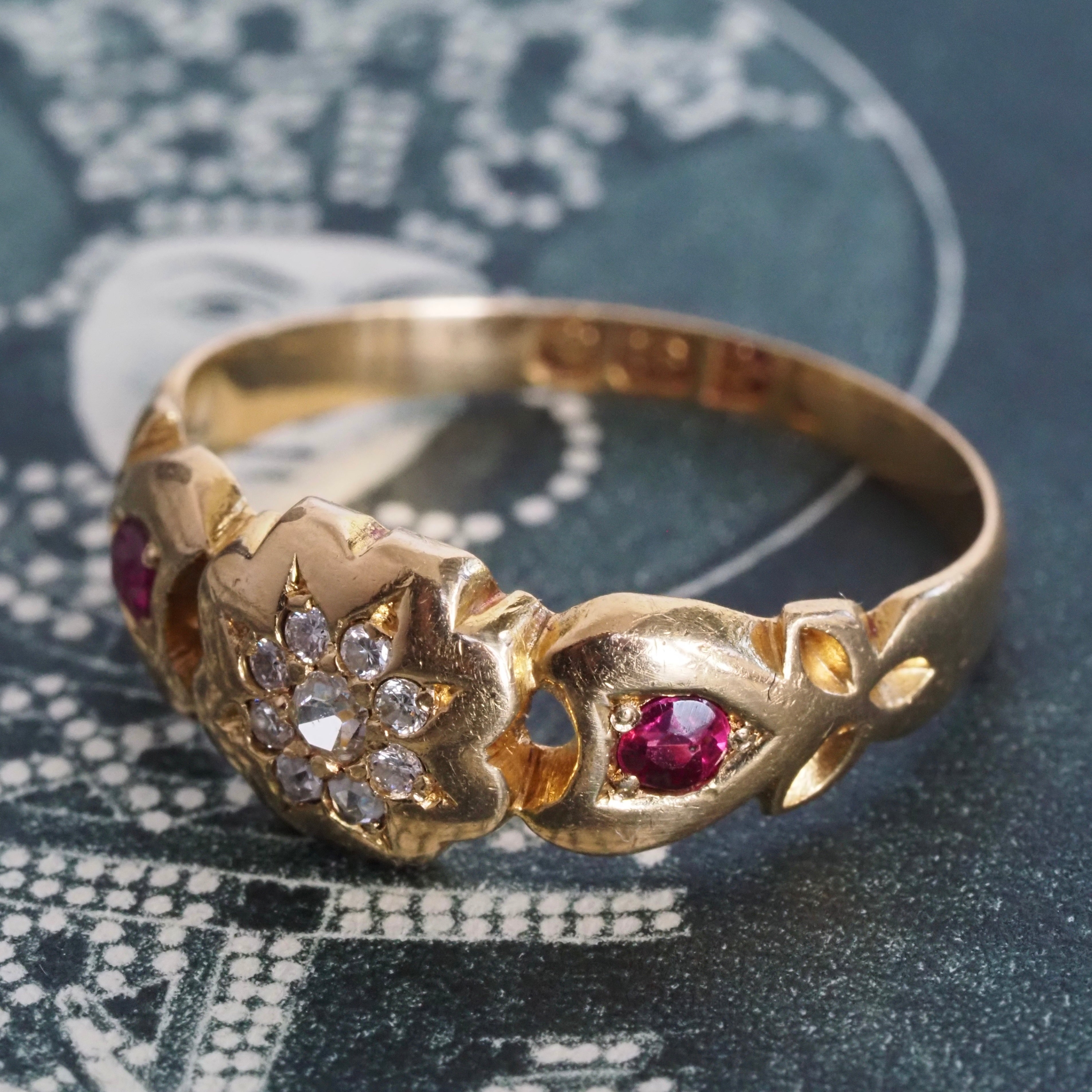 Antique Victorian 18k Gold Ruby & Diamond Ring