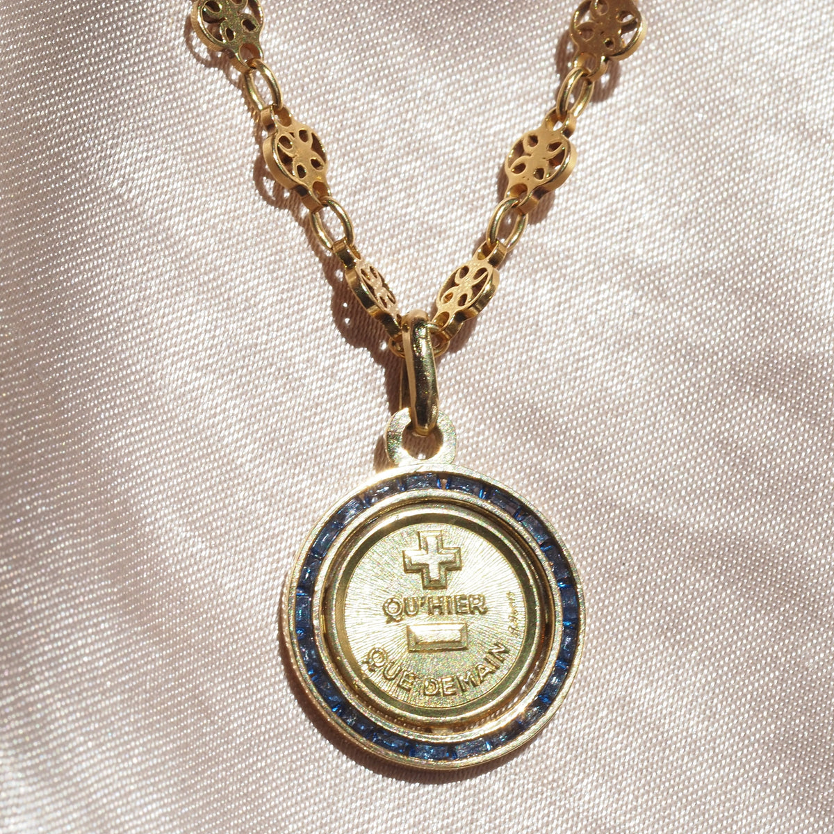 Vintage Sapphire Augis Love Medallion 18k Gold Charm