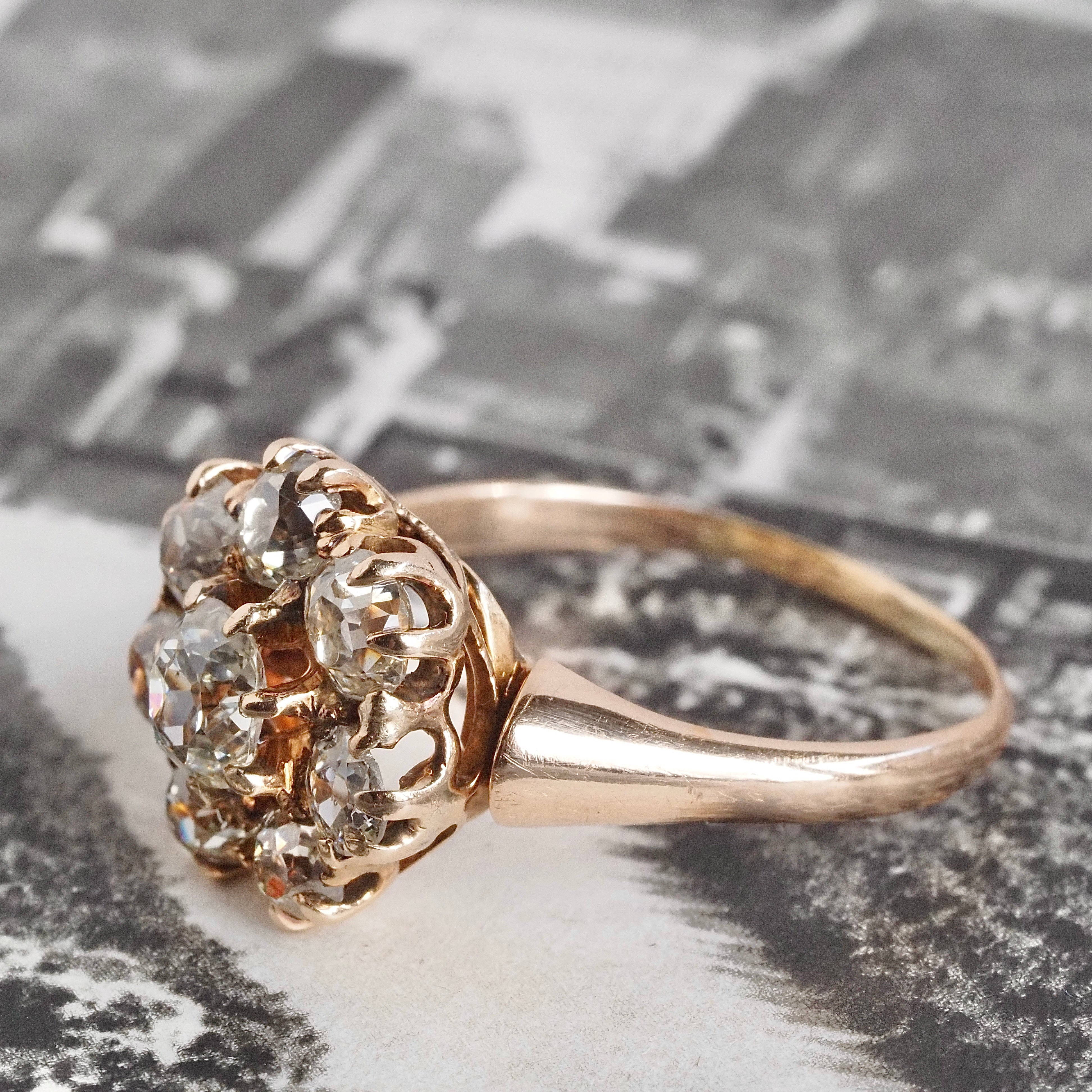 Antique Victorian Old Mine Cut Diamond Cluster 14k Gold Engagement Ring