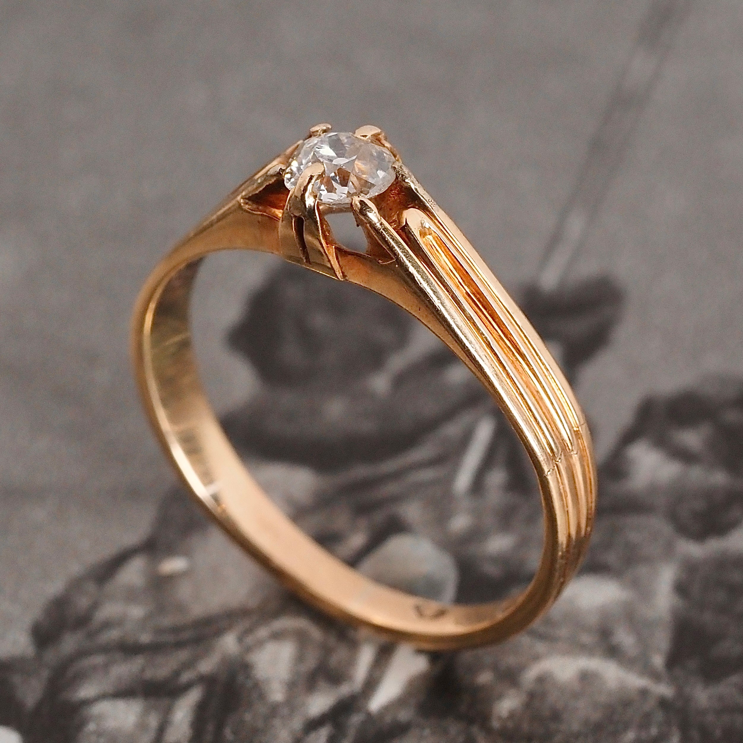 Antique Austro-Hungarian Old Mine Cut Diamond 14k Gold Solitaire Engagement Ring