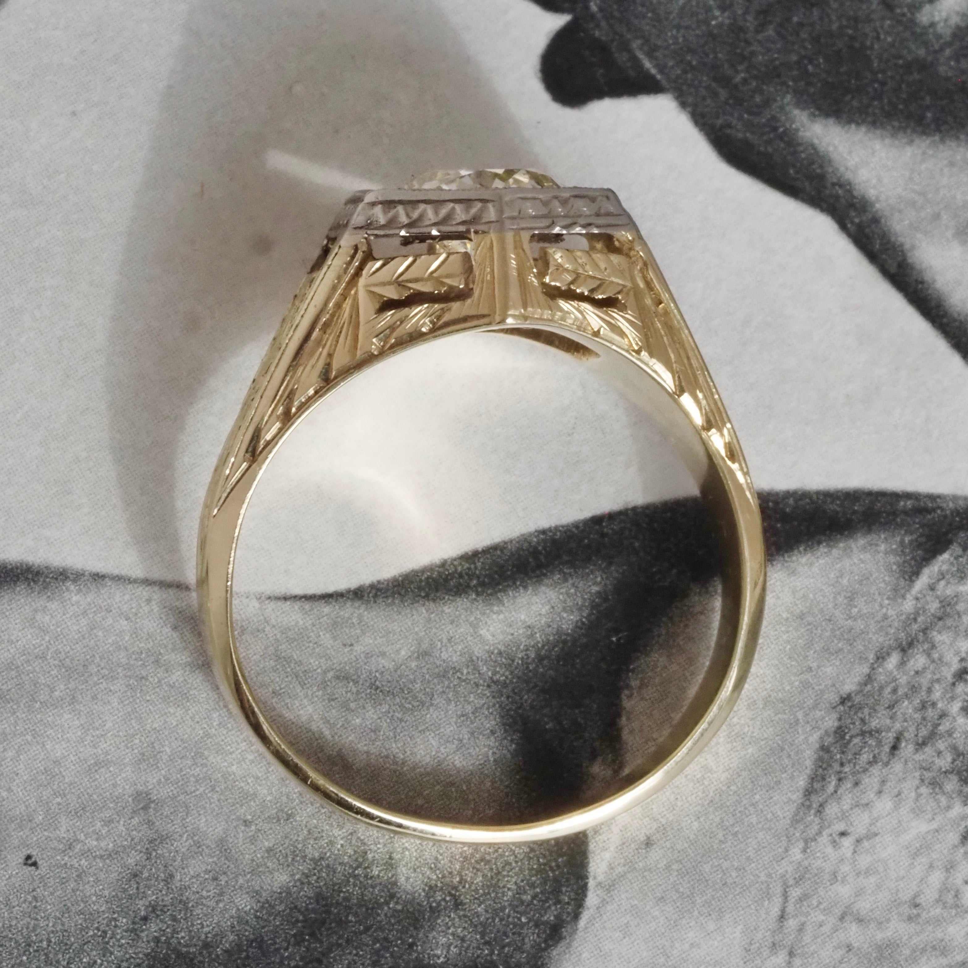 Antique Art Deco 1.22ct Old European Cut Diamond Hexagonal 14k Gold Engagement Ring