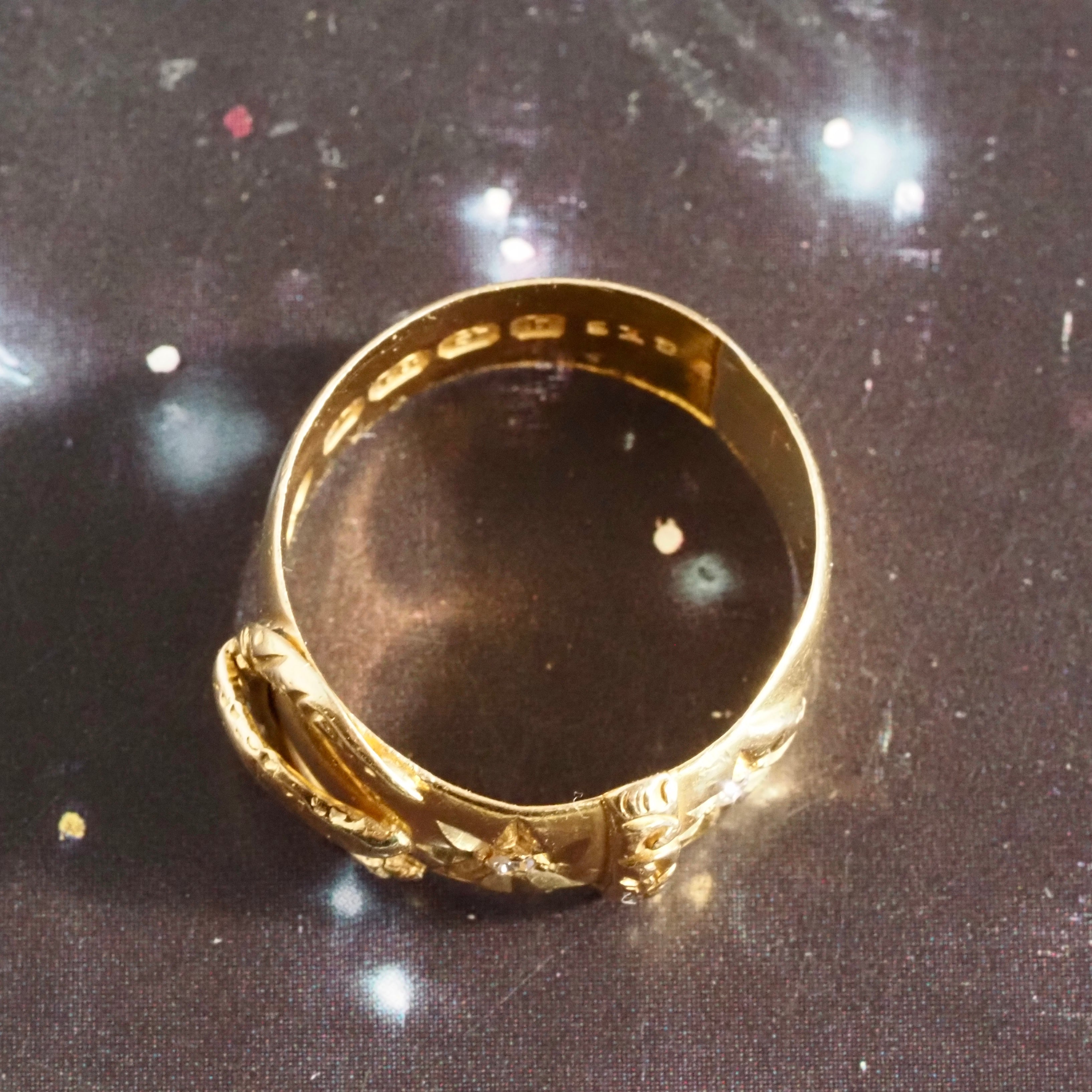 Antique English c. 1907 Diamond Starburst Belt Buckle 18k Gold Ring