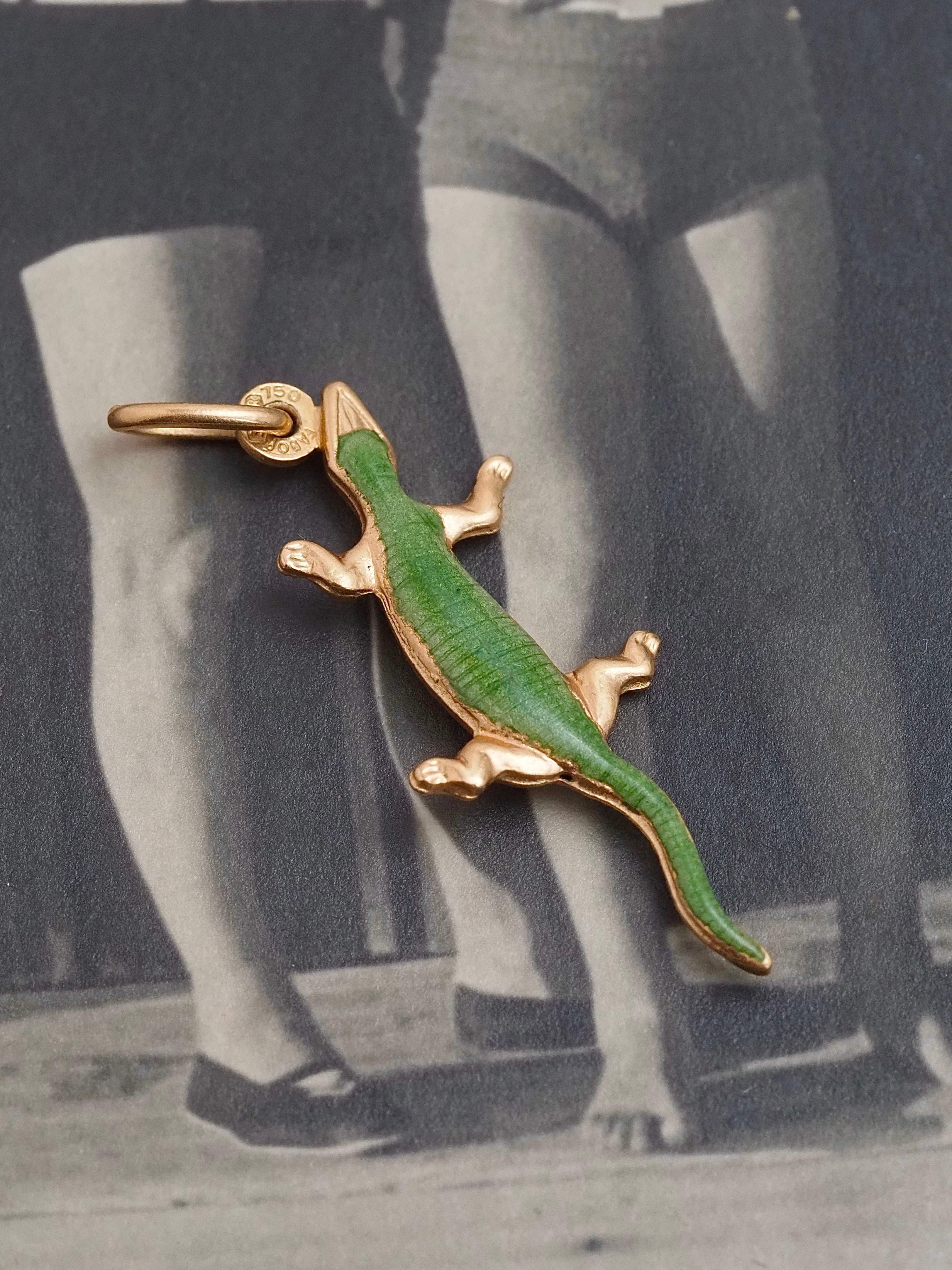 Vintage Italian Enamel Alligator 18k Gold Charm