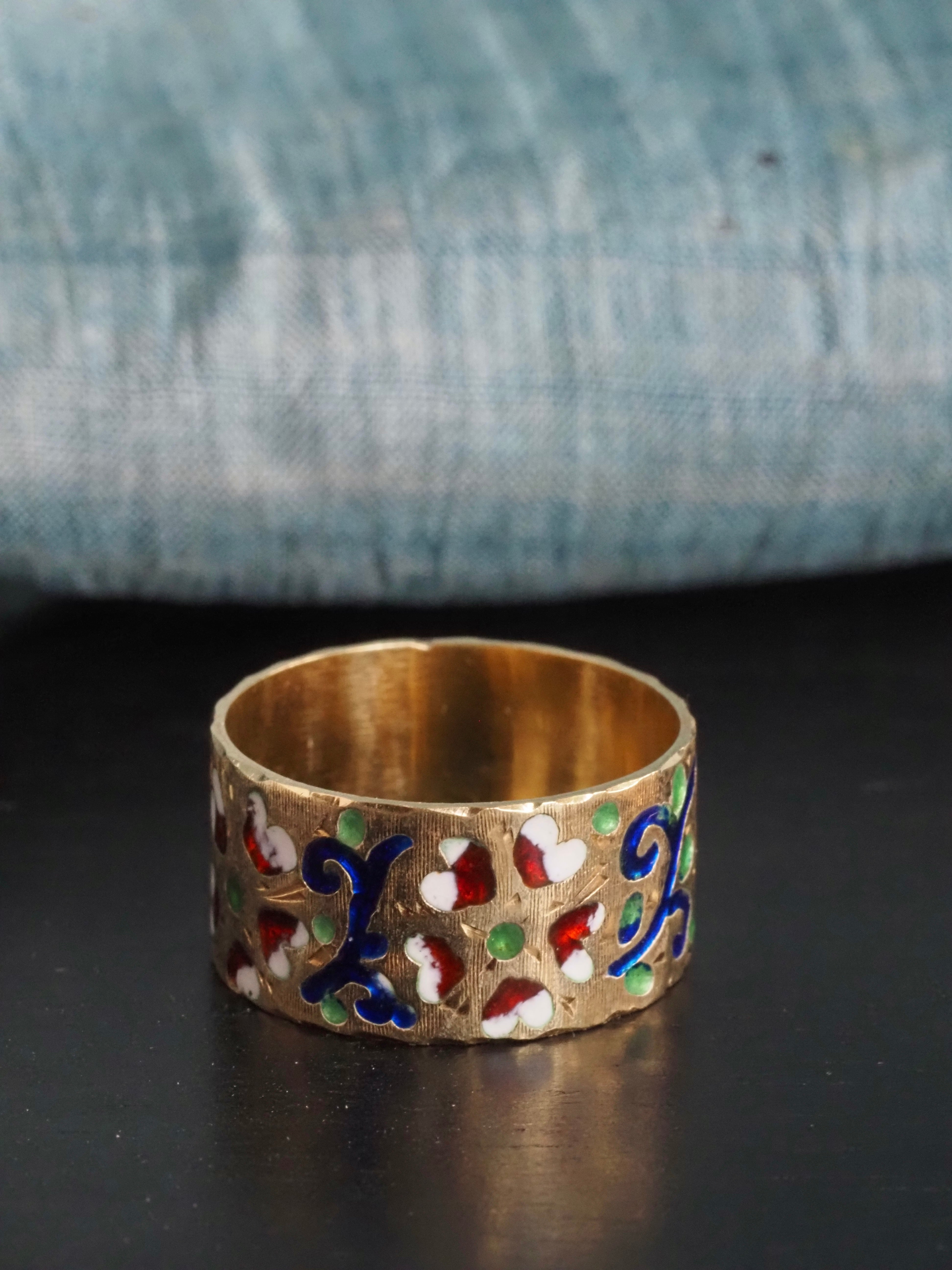 Vintage Enamel 14k Gold Floral Cigar Band