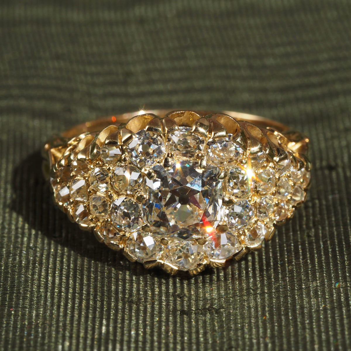 c. 1910 2.90ctw Old Mine Cut Diamond Cluster 18k Gold Ring