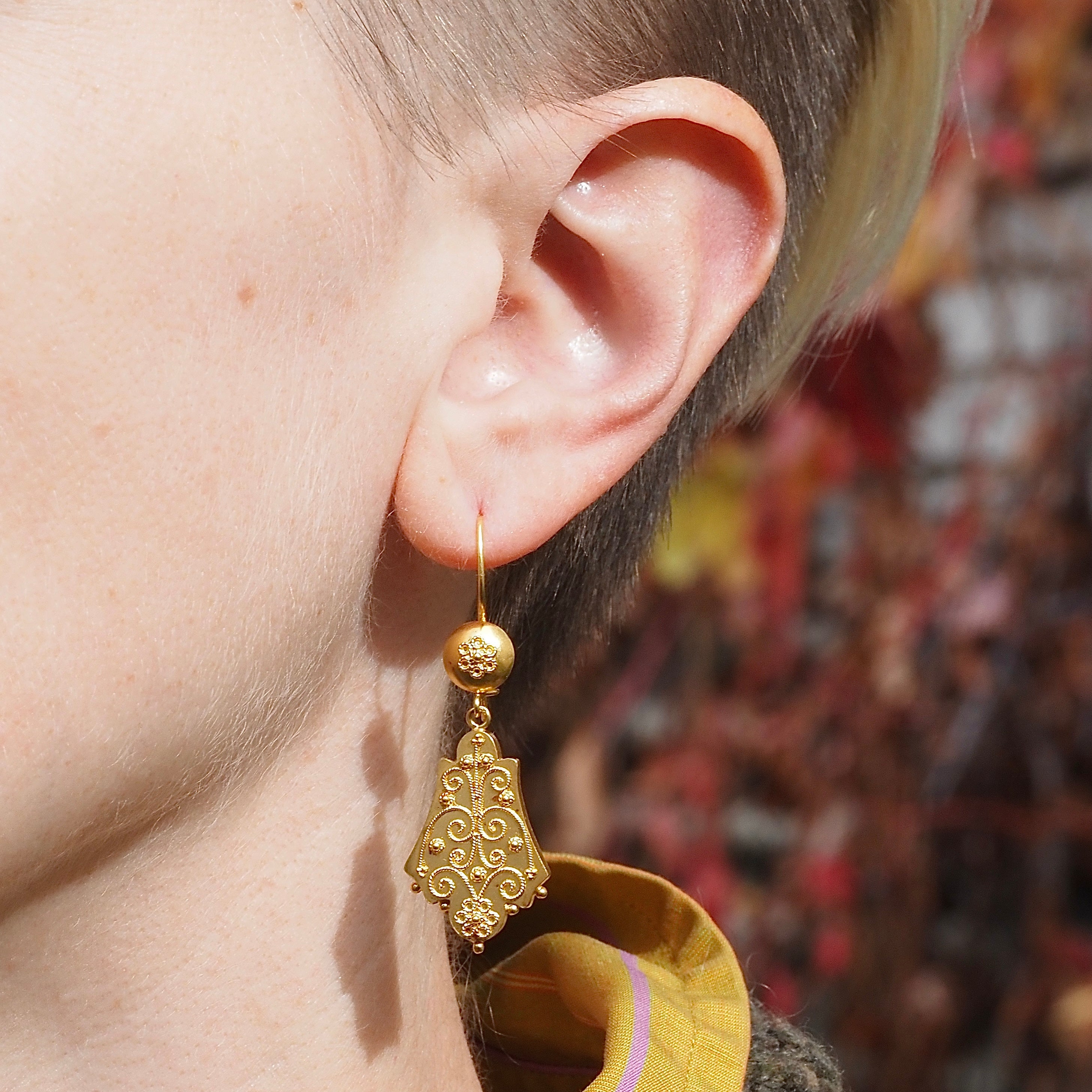 Antique Victorian Portuguese Filigree 19k Gold Earrings