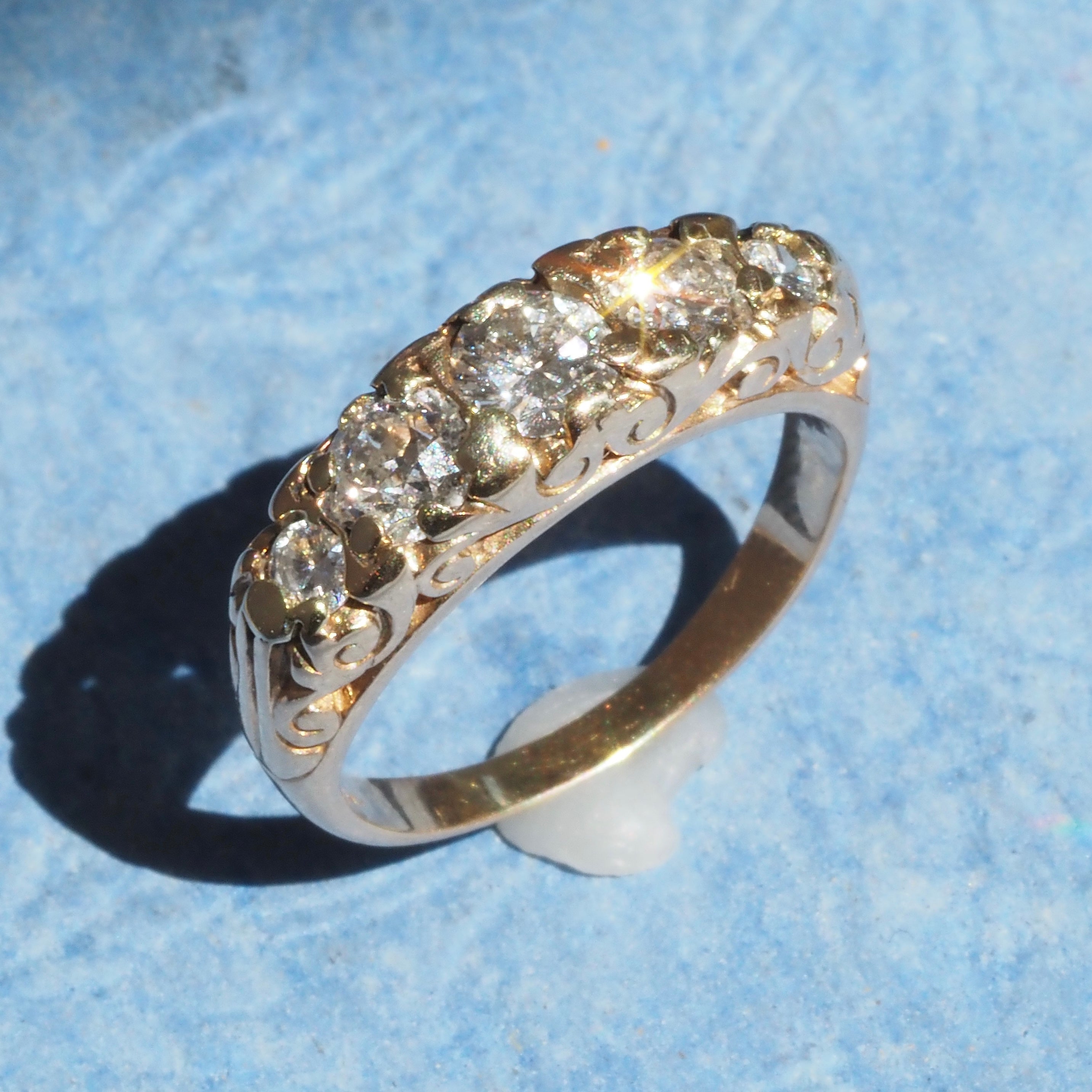 Antique Five Stone Diamond 14k Gold Half Hoop Ring