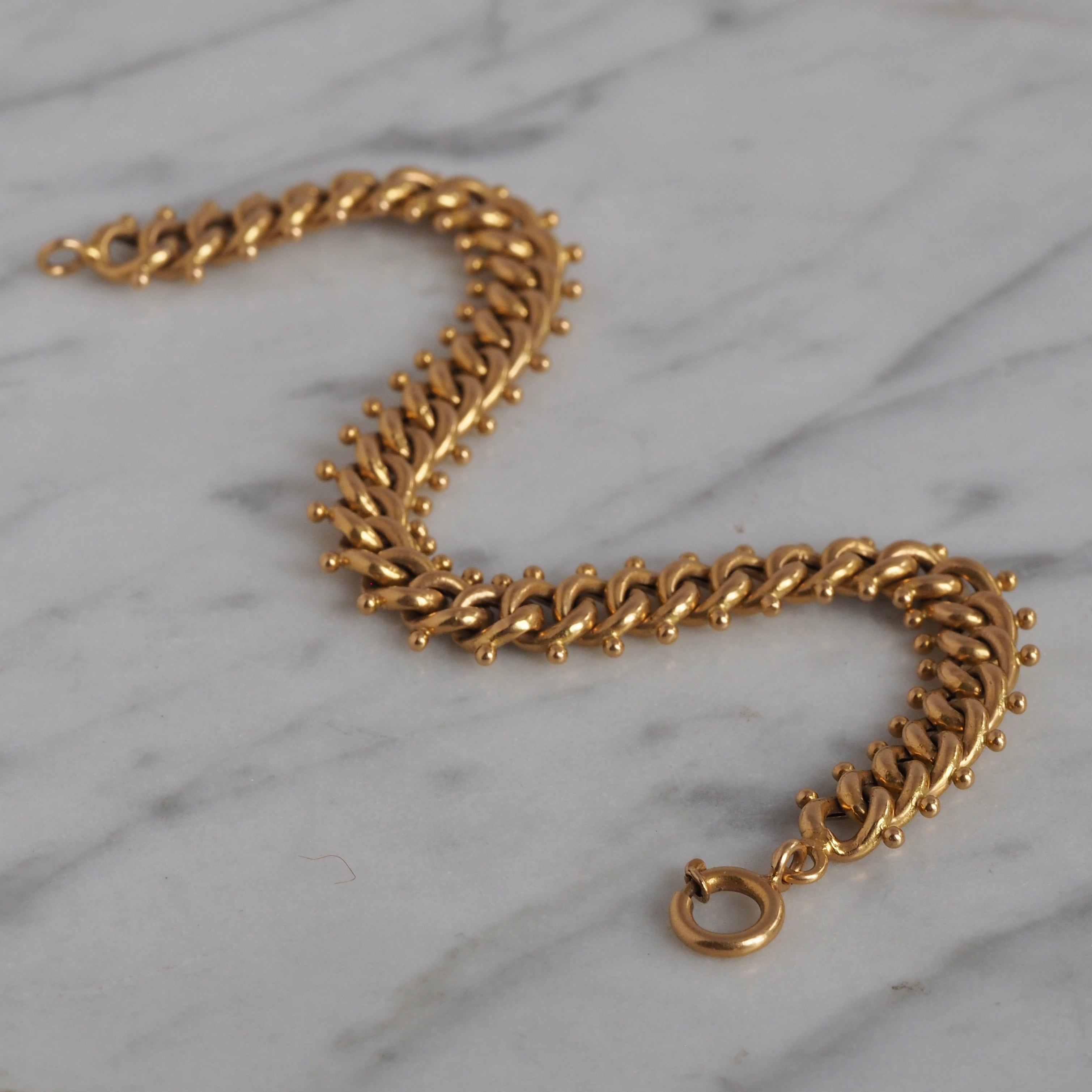 Vintage Portuguese 19k Gold Quilópode Beaded Curb Chain Bracelet