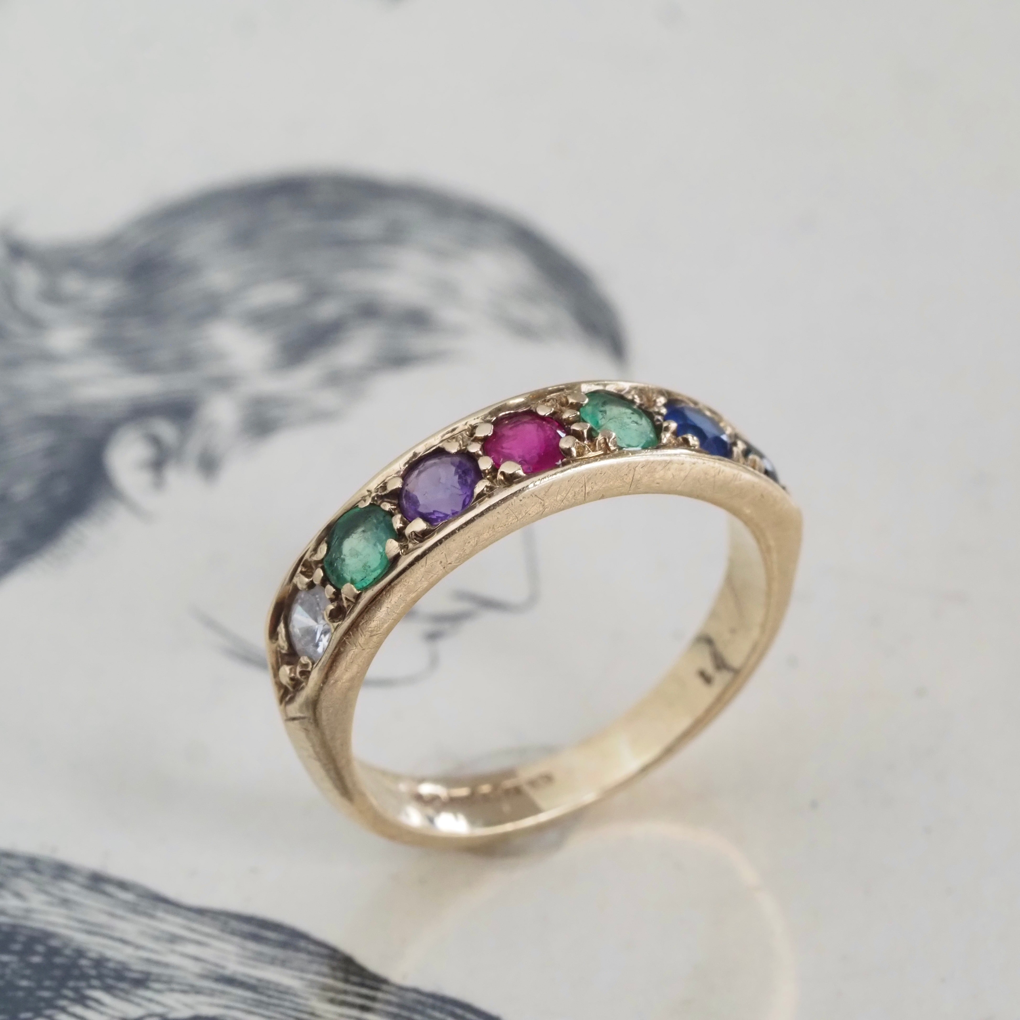 Antique c. 1938 English “Dearest” Acrostic 10k Gold Ring