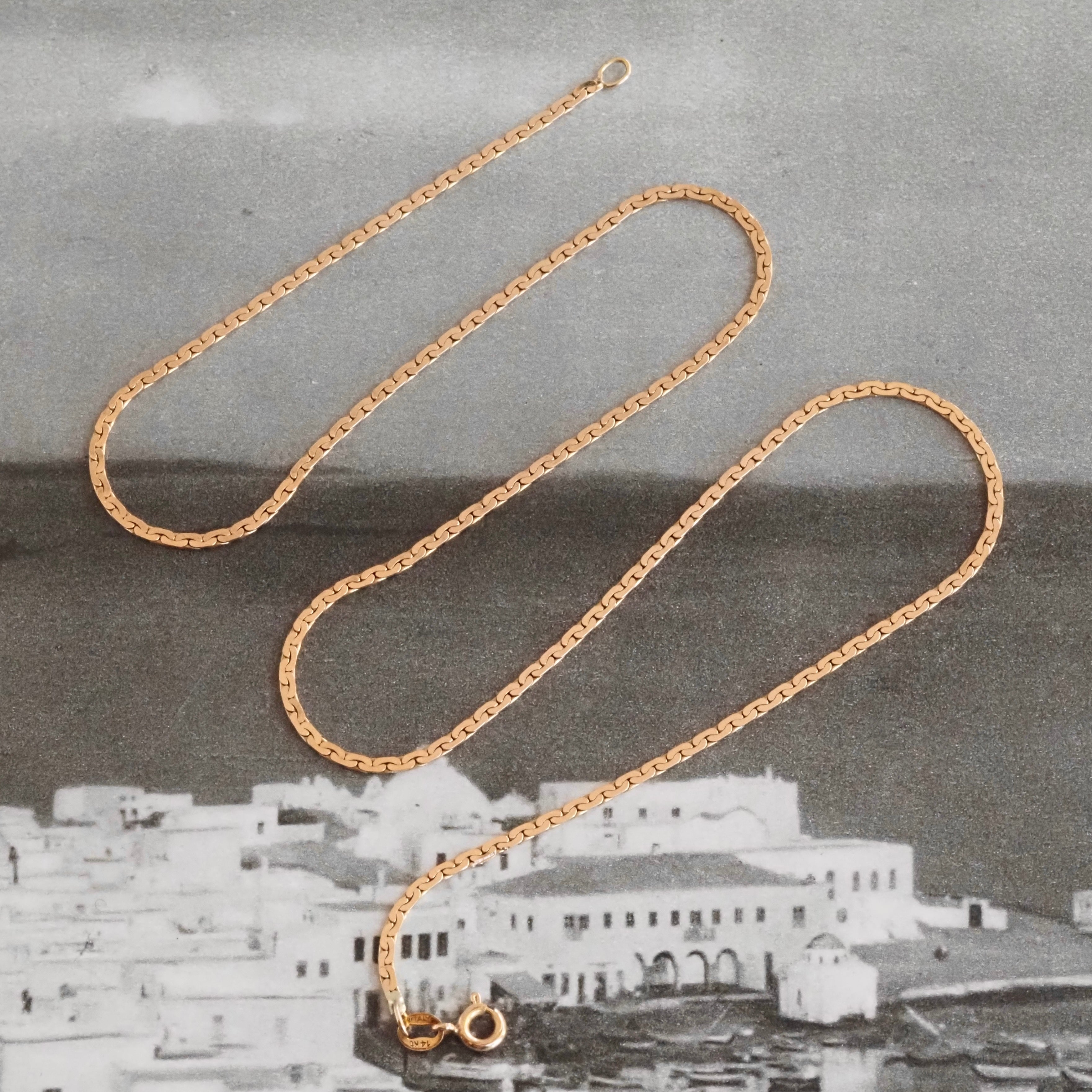 Vintage Italian Flat Link 14k Gold Necklace