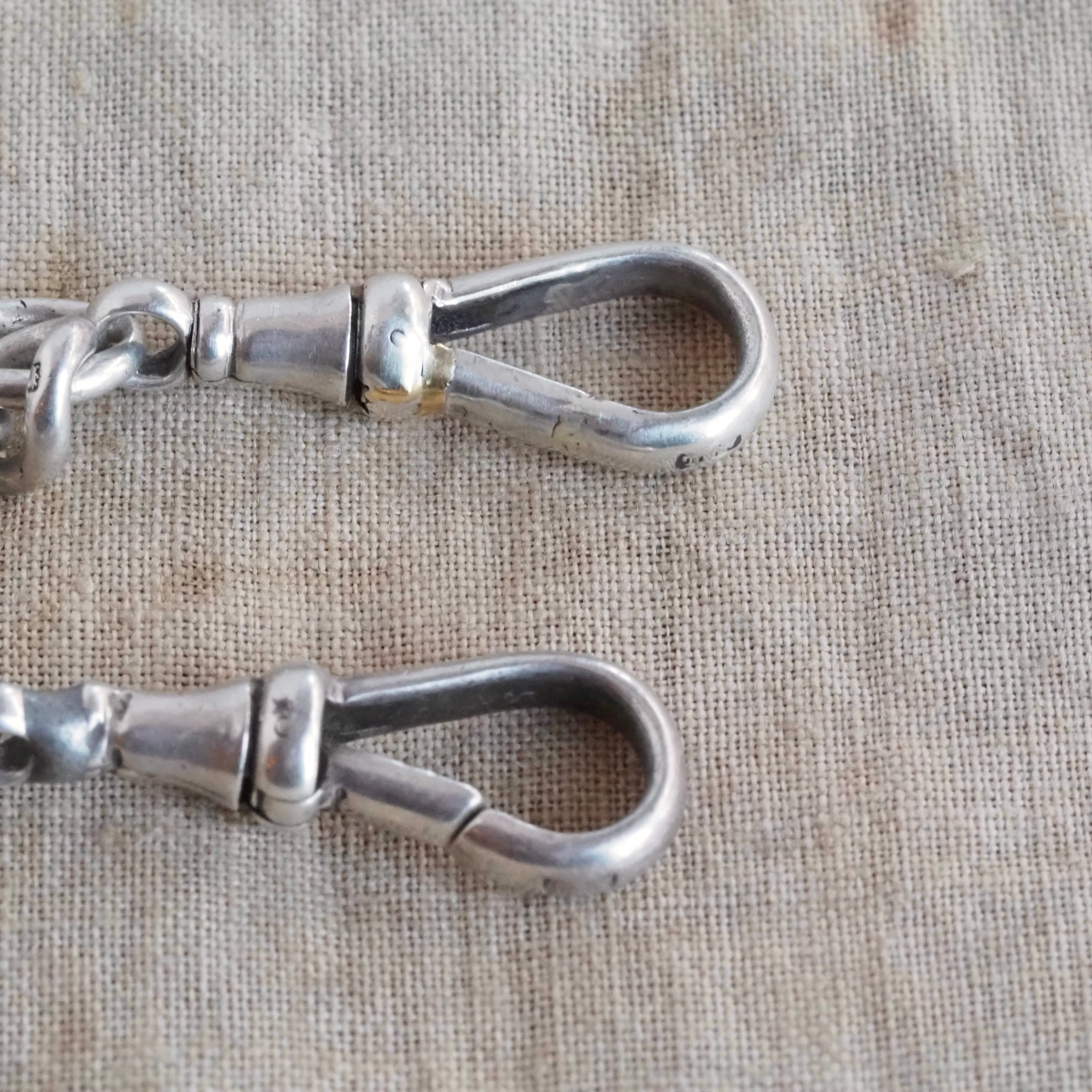 Antique English Sterling Silver Watch Chain Necklace With Graduated Links & T Bar