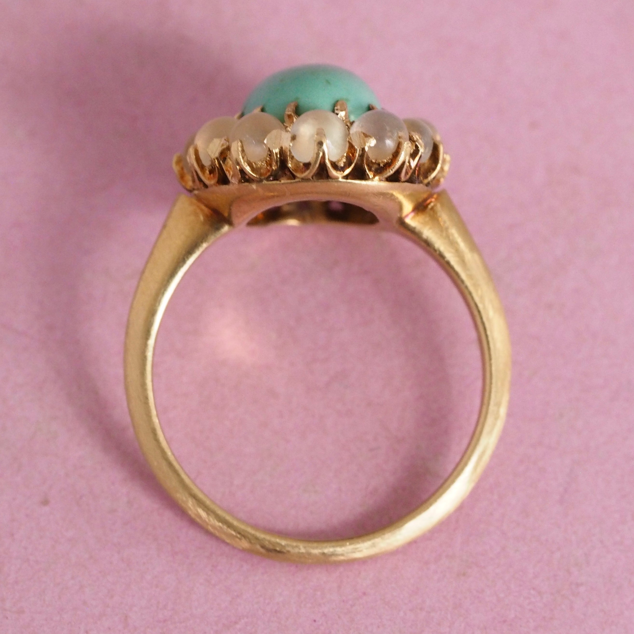 Antique Victorian 18k Gold Turquoise and Moonstone Halo Ring