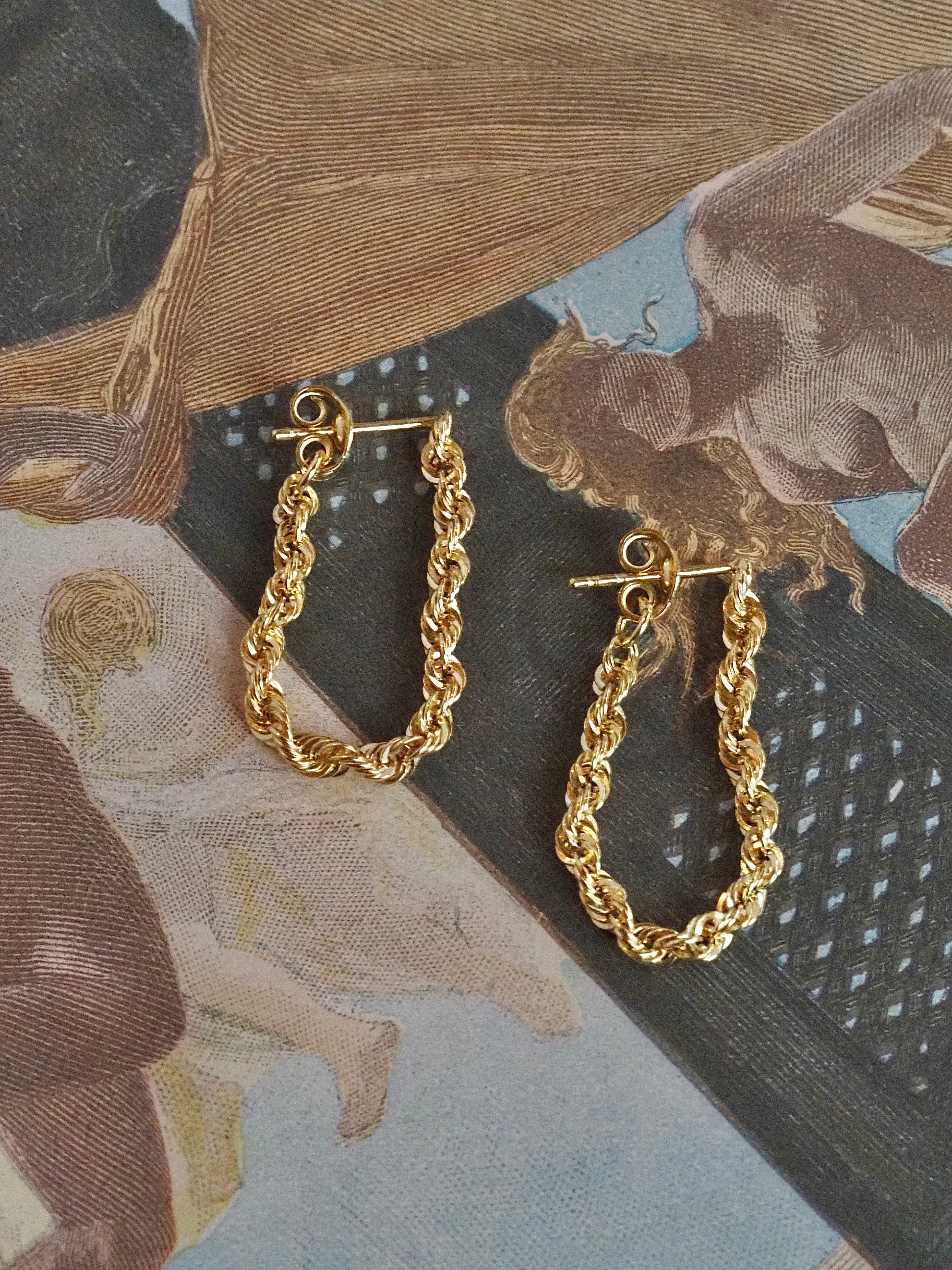 Vintage Rope Chain 10k Gold Hoops