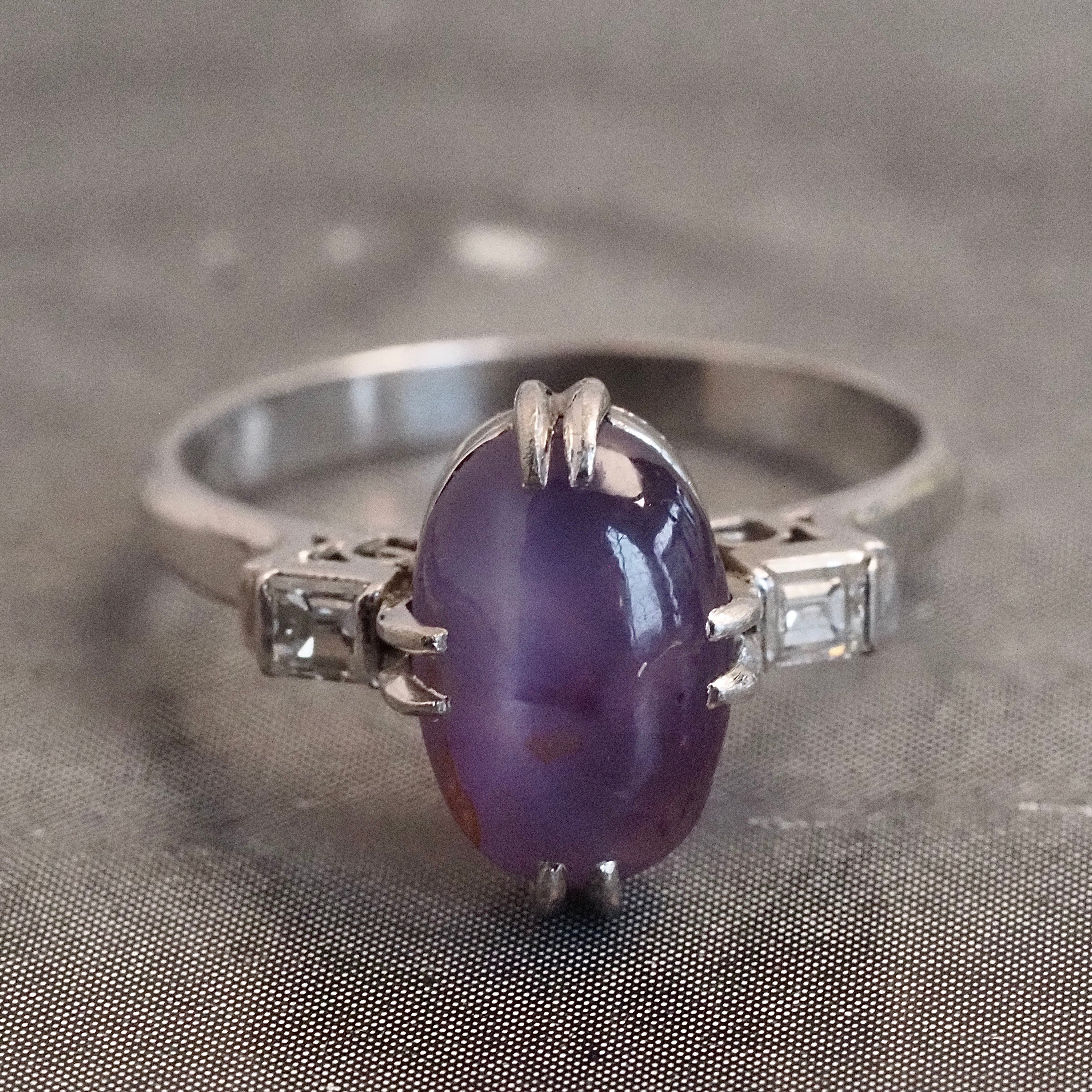 Antique Art Deco Purple Star Sapphire Diamond Platinum Ring