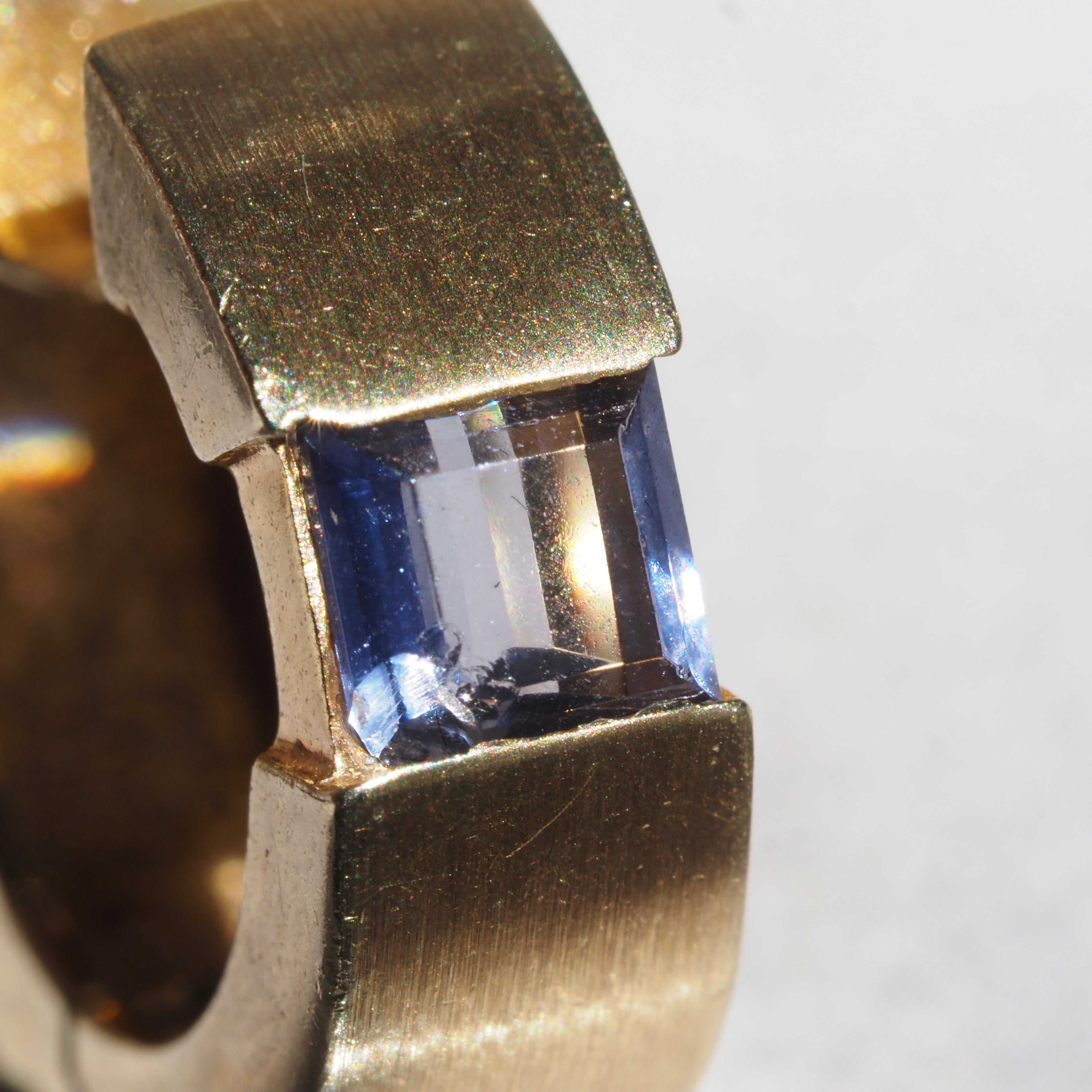 Iolite 14k Gold Brushed Hinged Huggie Hoops