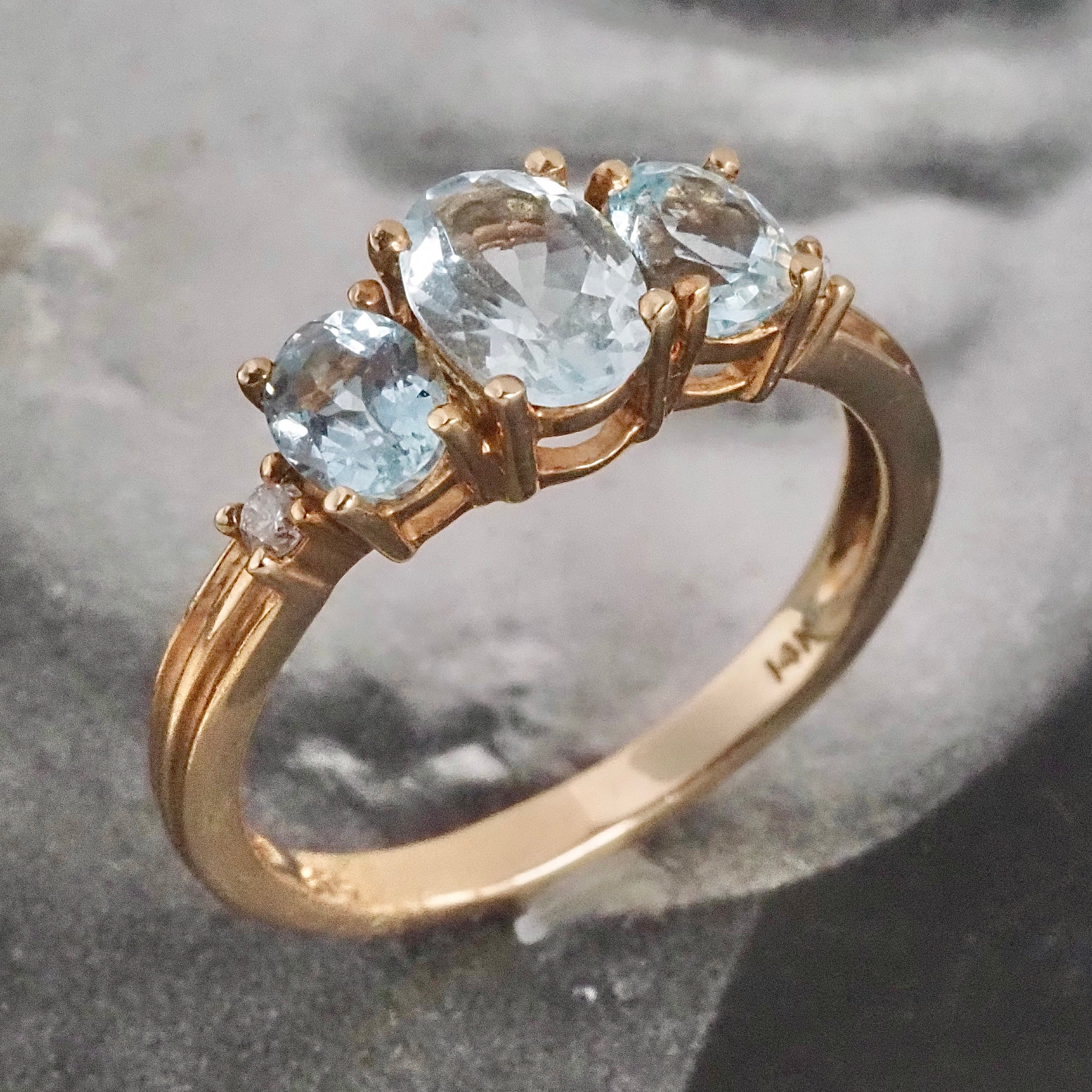 Vintage Aquamarine Trilogy 14k Gold Ring