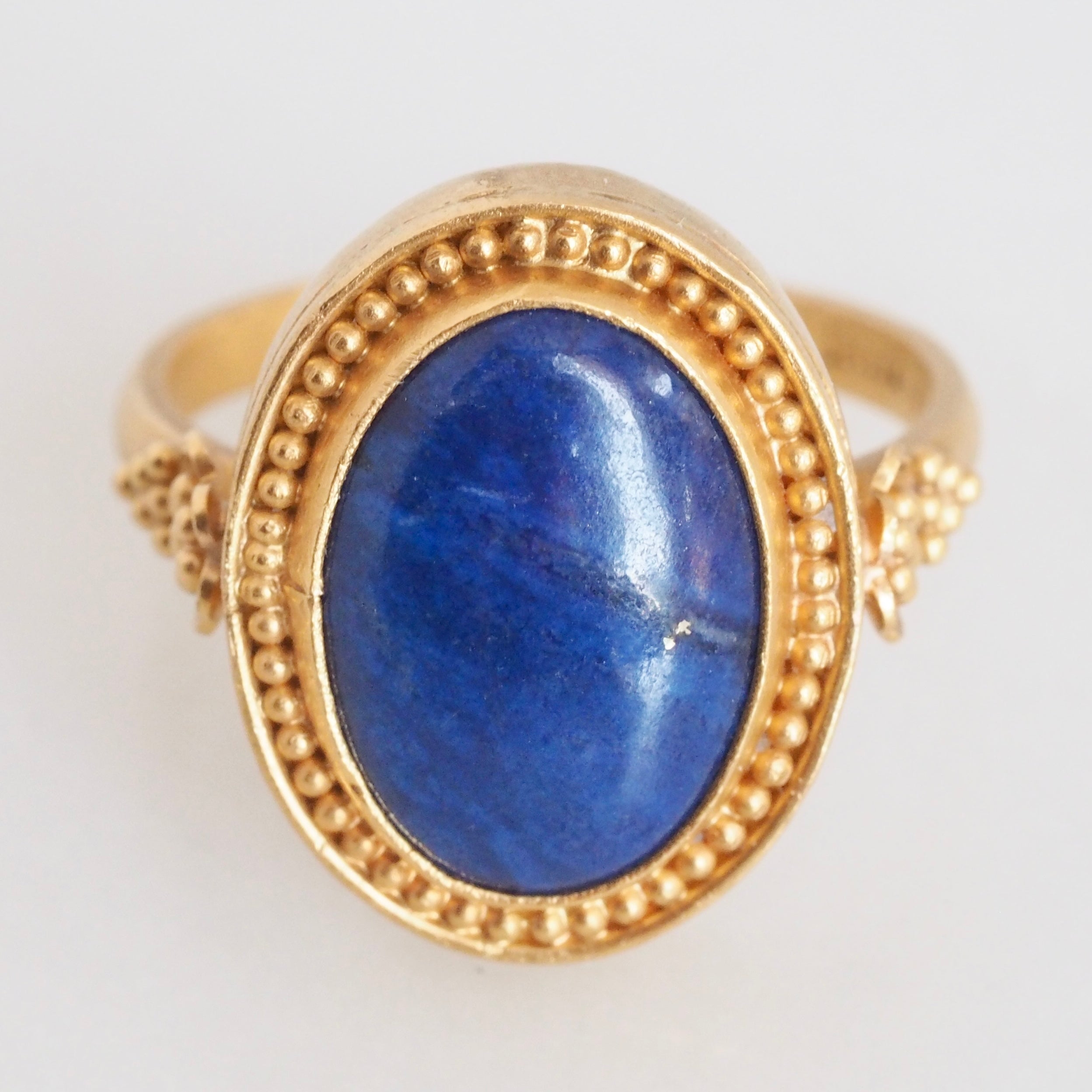 Vintage Ancient Style Greek 22k Gold Lapis Ring