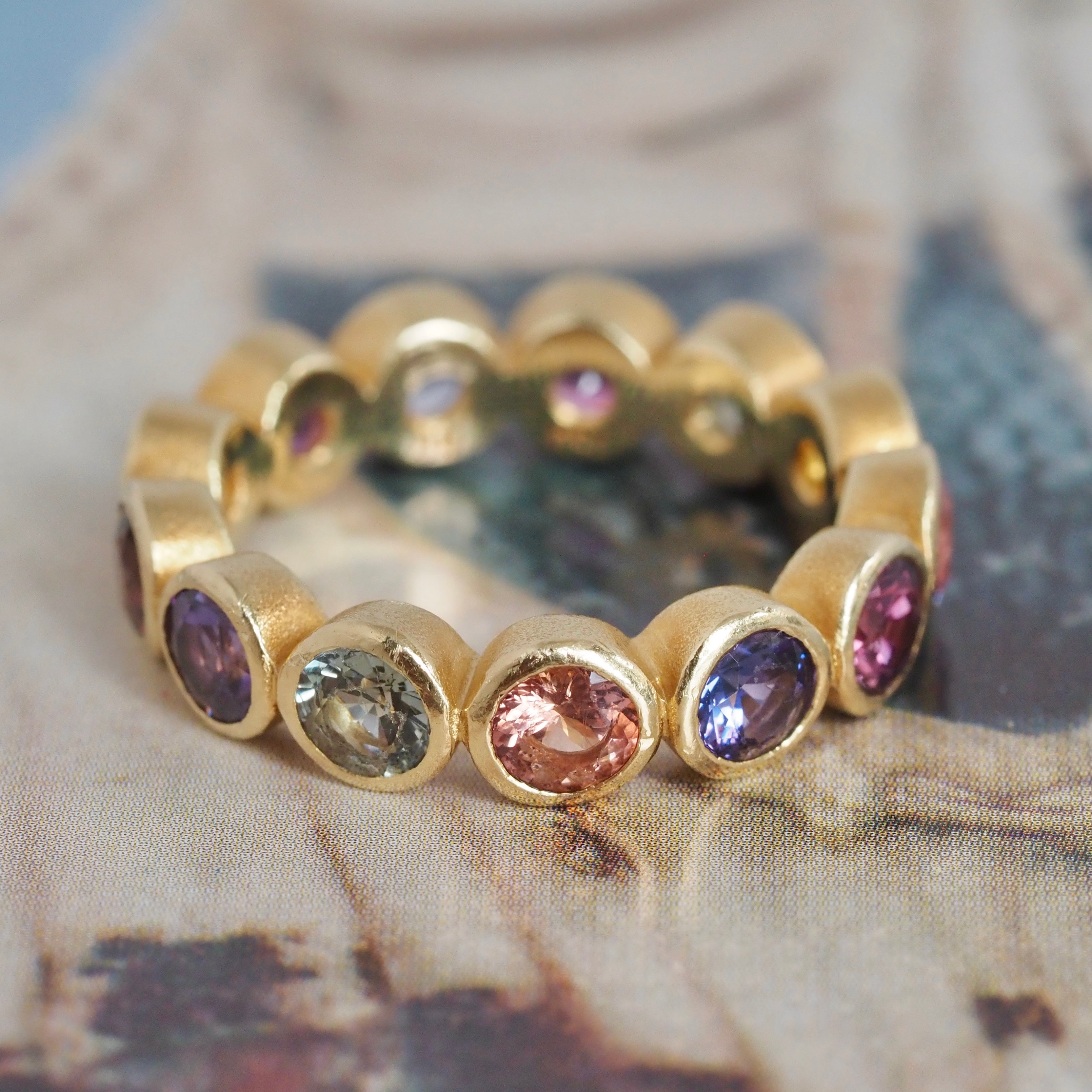 Multicolored Sapphire Eternity 18k Gold Ring