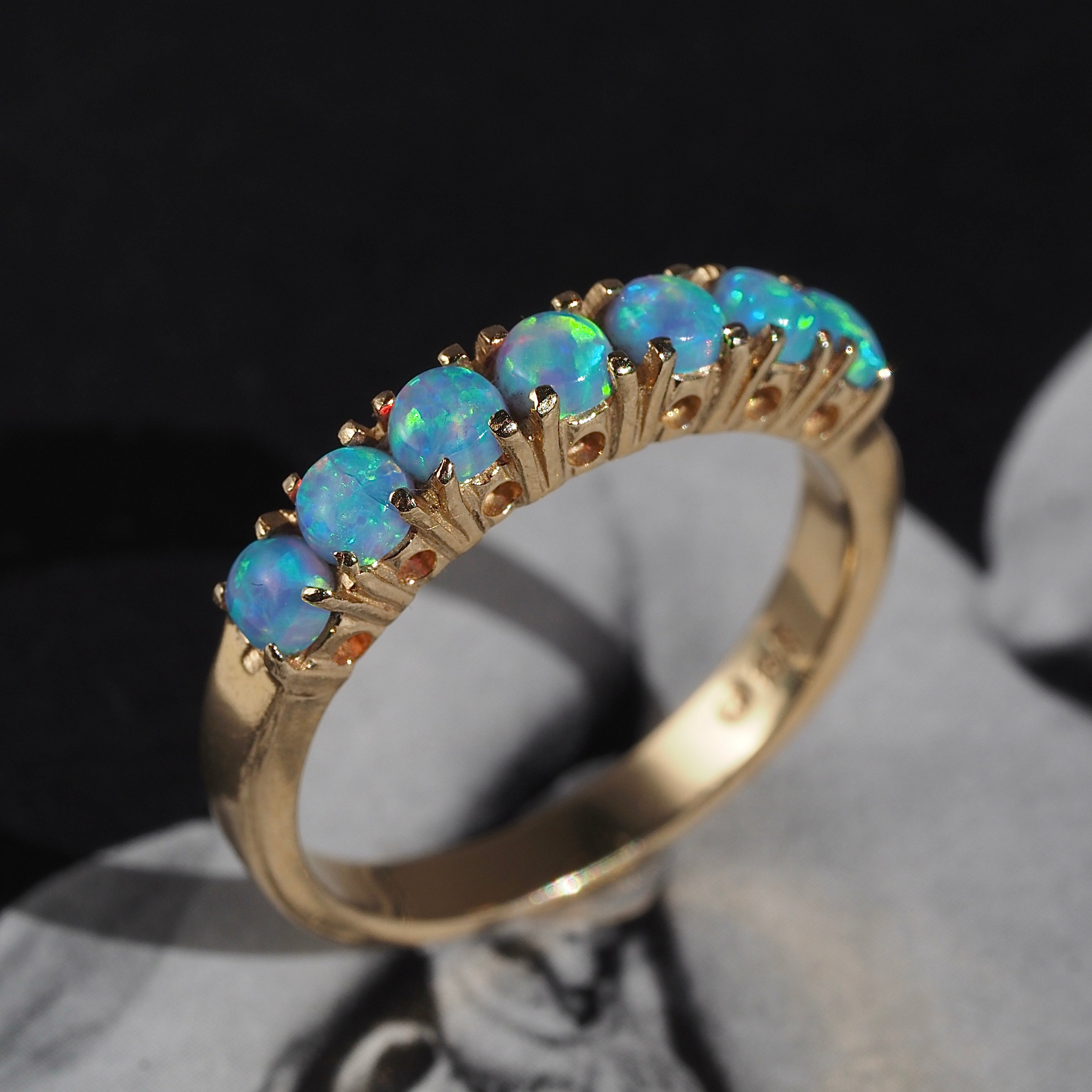 Vintage Opal Half Hoop 14k Gold Ring